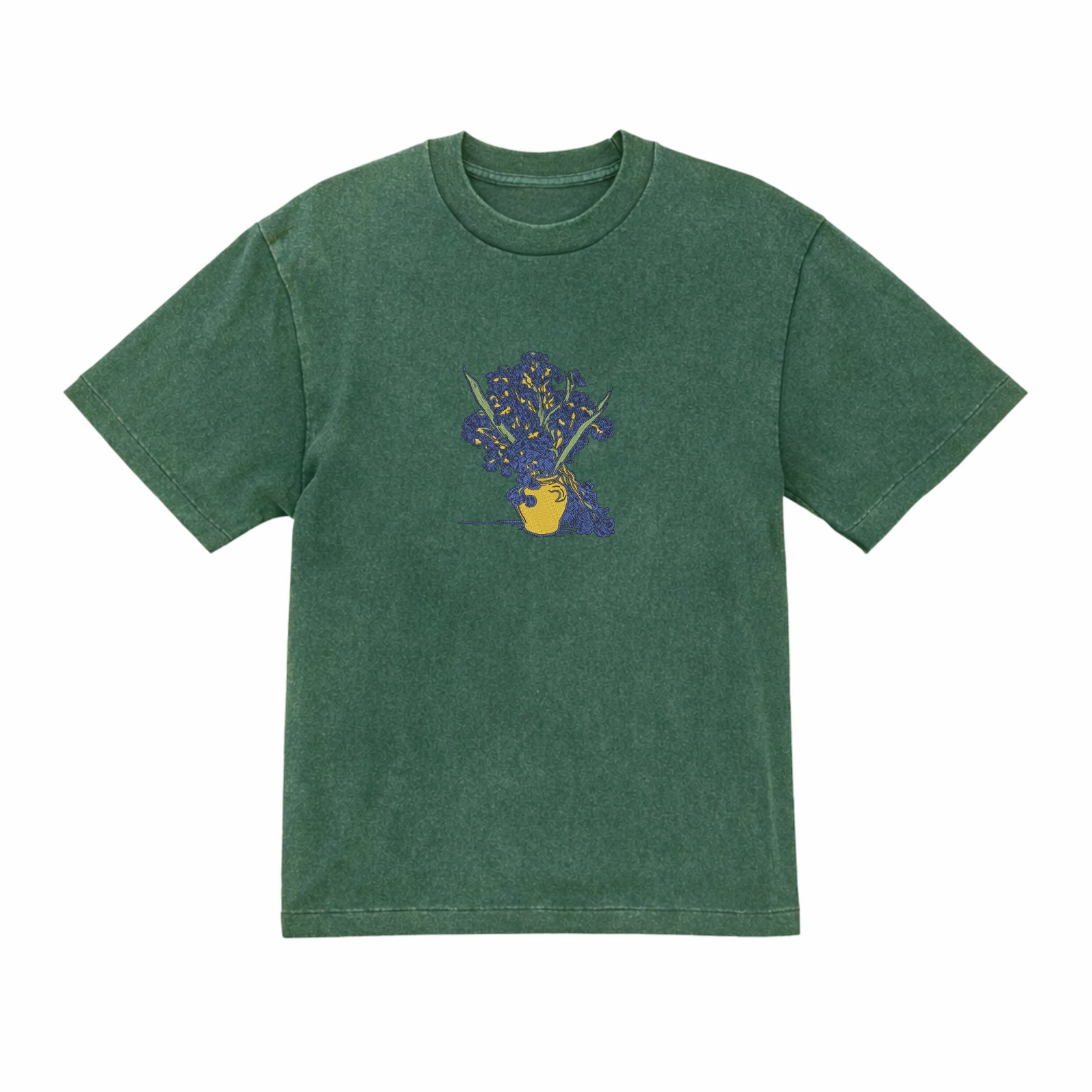 Embroidered Vincent Van Gogh Iris vase Premium Cotton Heavyweight T shirt