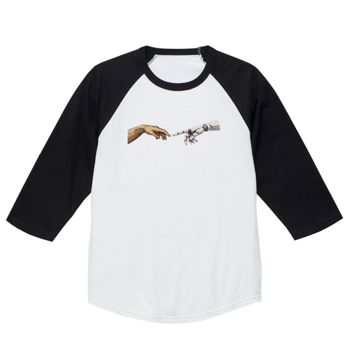 Camiseta de algodón premium bordada de peso pesado "Creación de Adán vs. IA"
