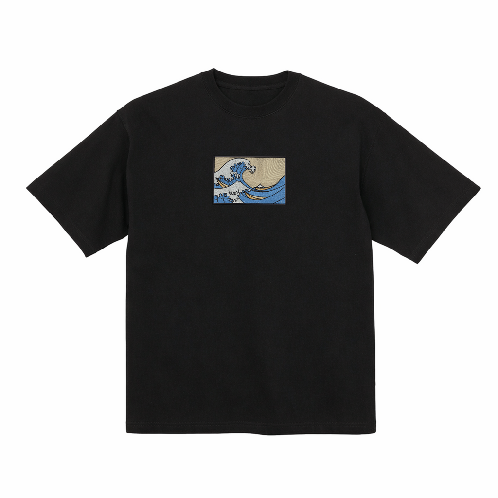 The Great Wave Off Kanagawa Premium Cotton Heavyweight Embroidered T shirt