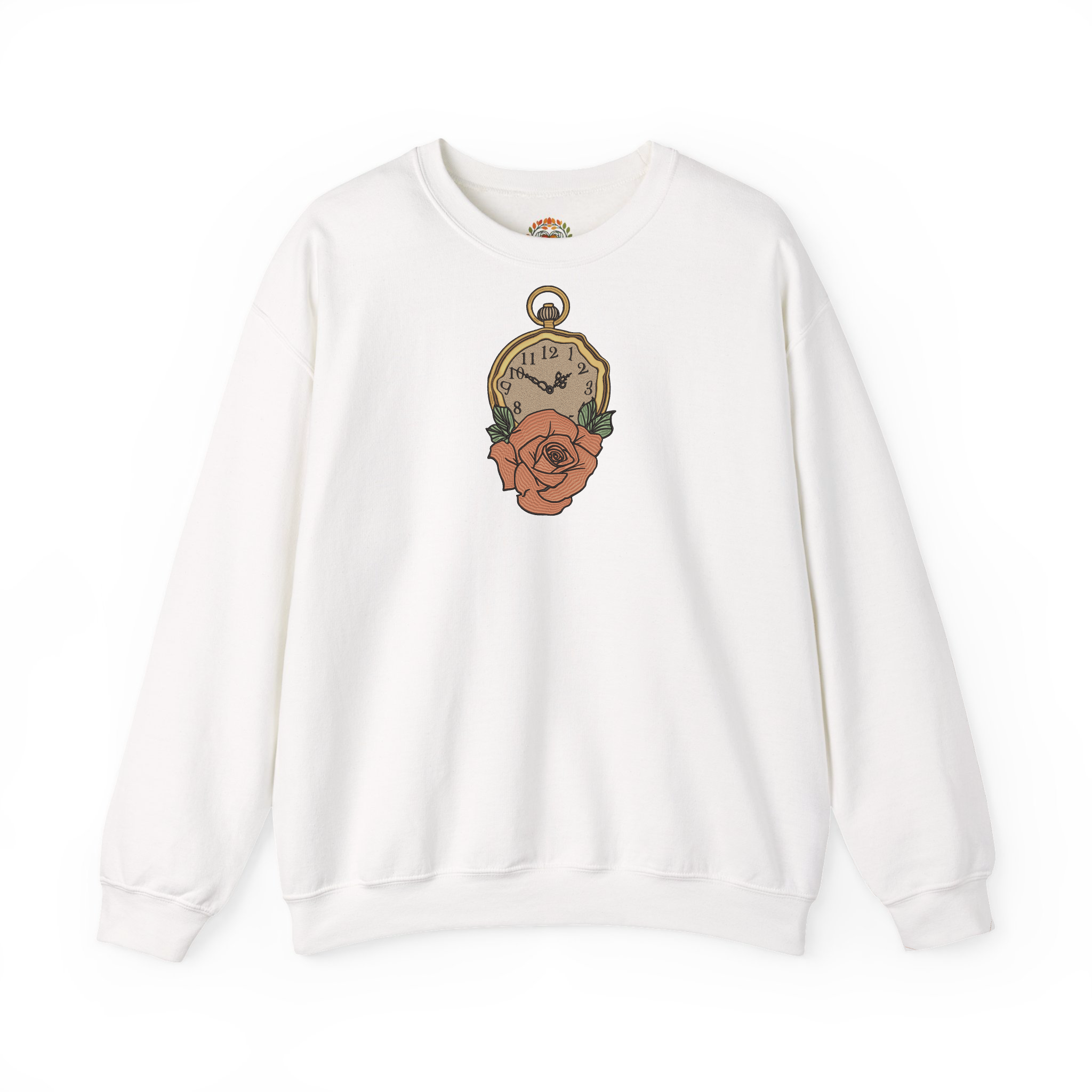 Vintage Valentine Floral Timepiece Embroidered Hoodie | Sweatshirt