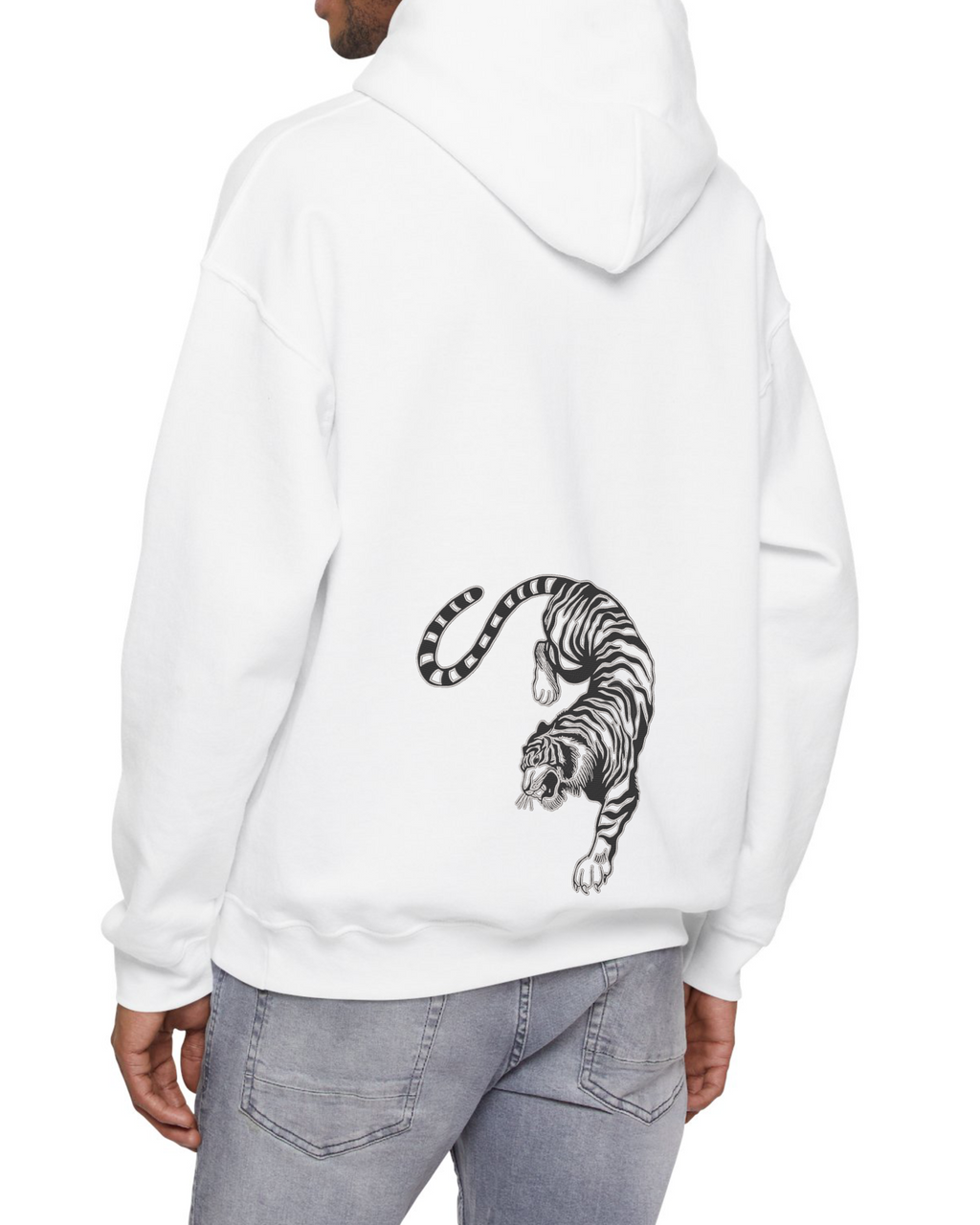Sudadera con capucha y bordado de tigre siberiano en blanco y negro | Sudadera