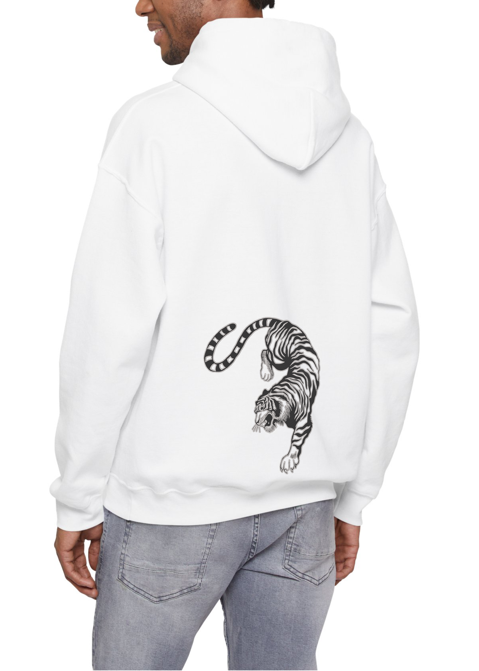 Siberian Tiger Black and White Embroidery Hoodie | Sweatshirt