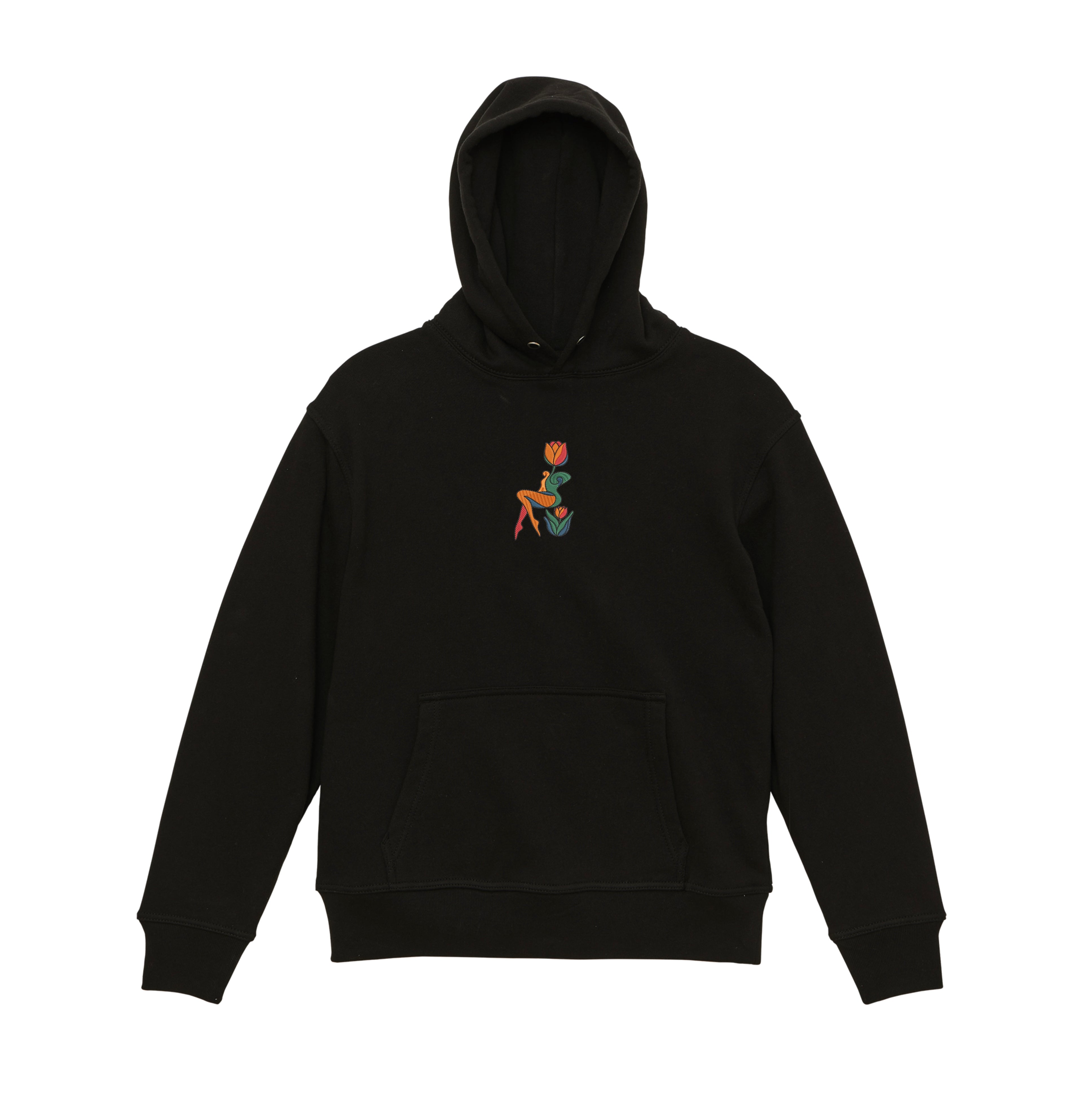 Abstract Tulip Lady Mural Embroidered Heavyweight Hoodie and Sweatshirt