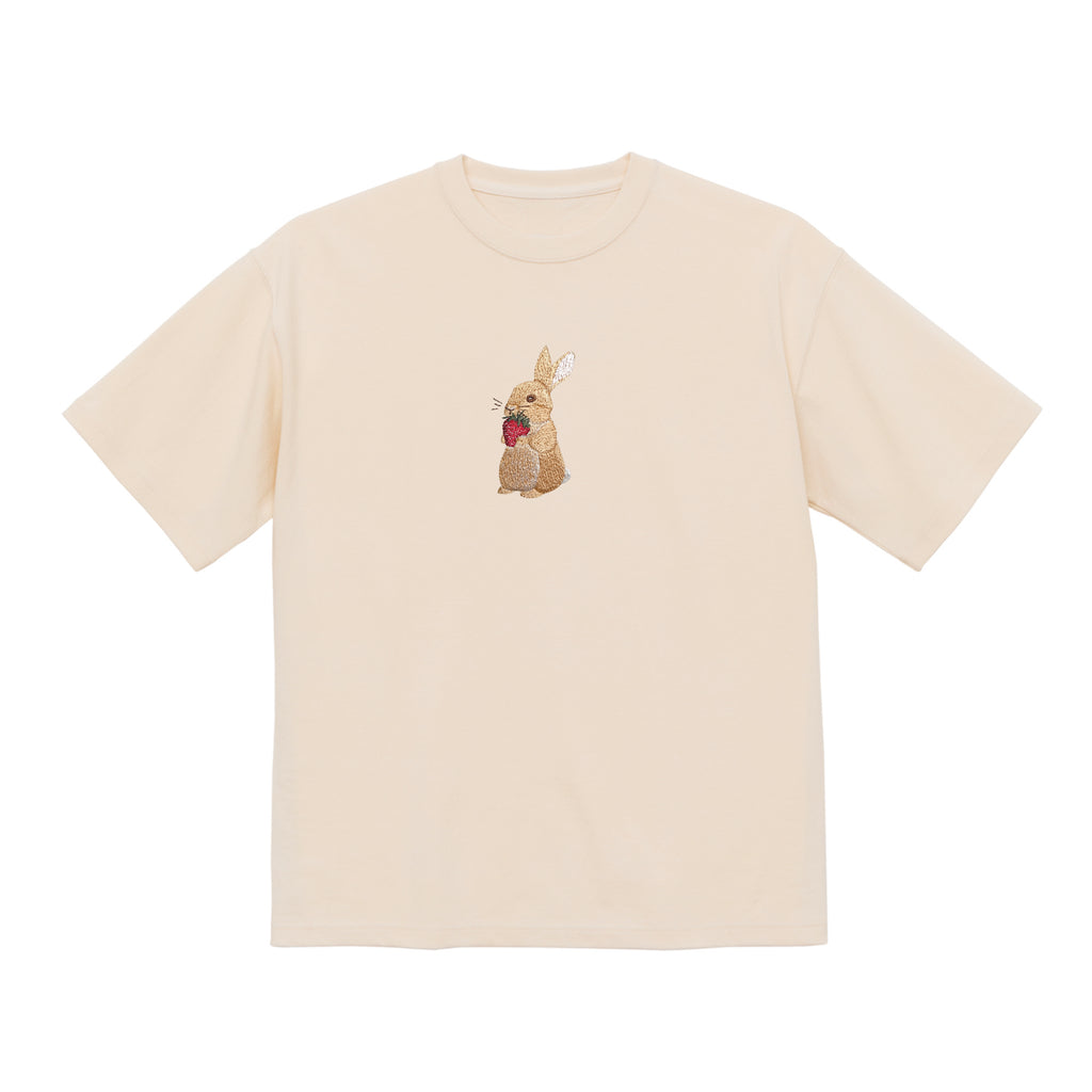 Bunny and Strawberry Embroidered 250 GSM Organic Cotton T shirt | Adults and Kids Matching Set