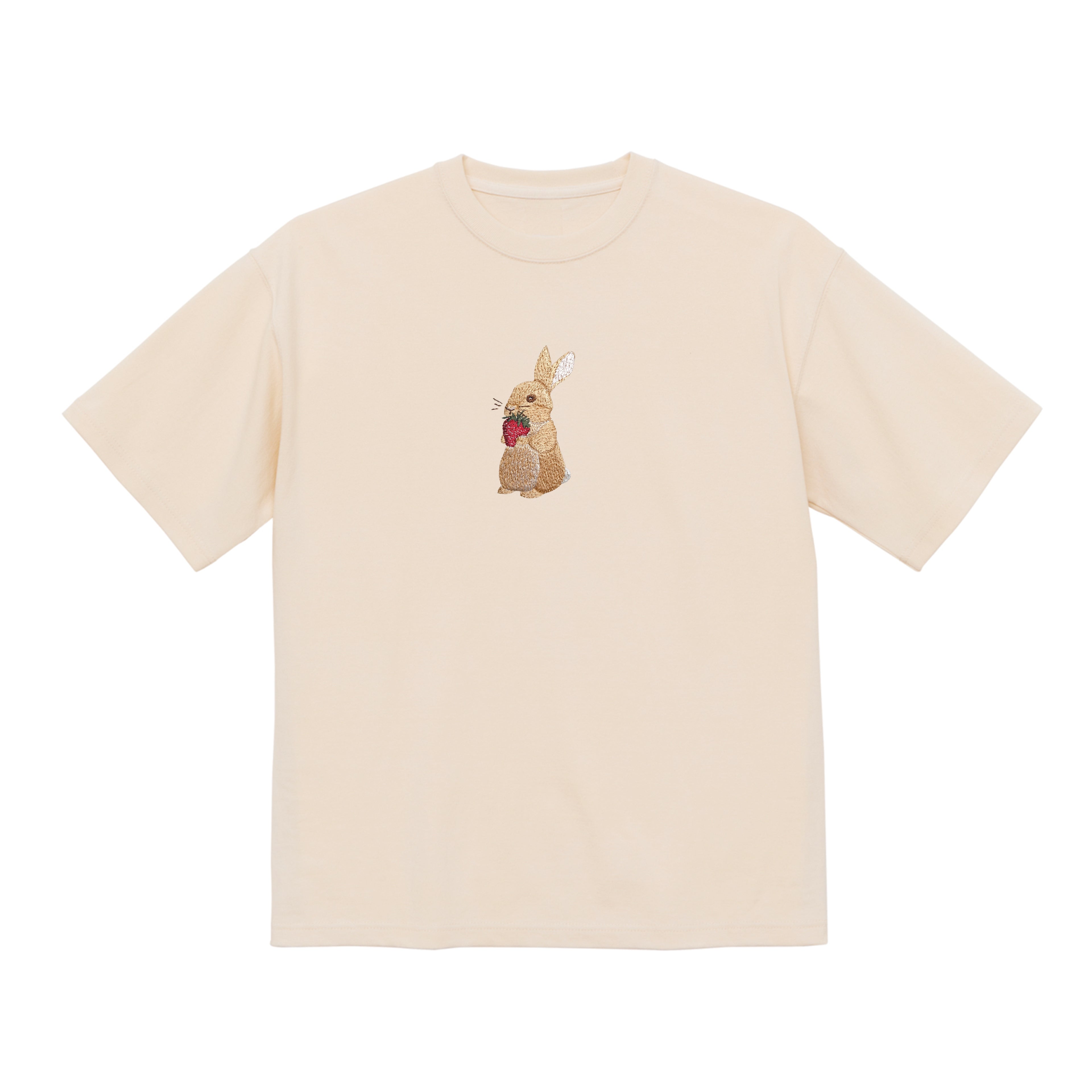 Bunny and Strawberry Embroidered 250 GSM Organic Cotton T shirt | Adults and Kids Matching Set