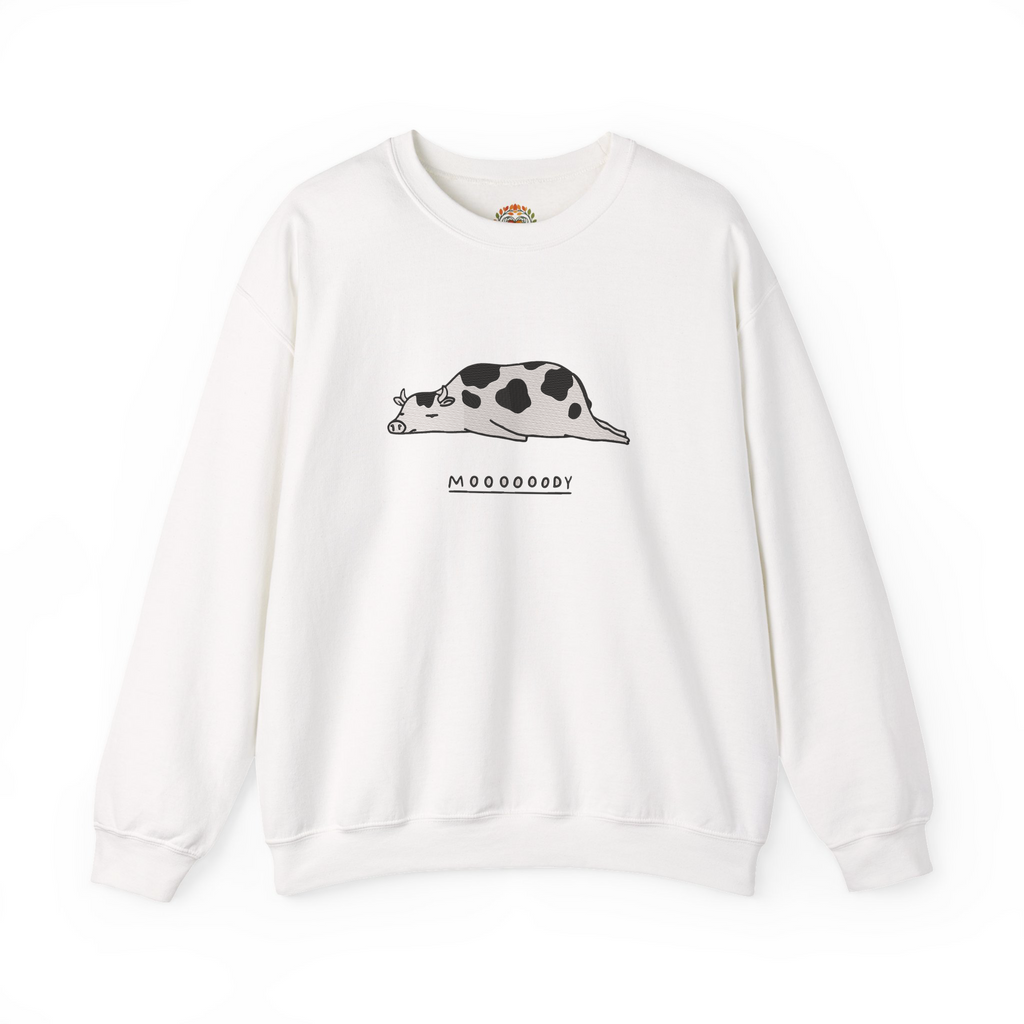 おもしろいムーディー牛刺繍パーカー | スウェットシャツ | Tシャツ