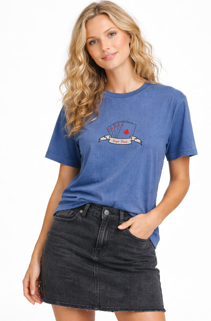 Camiseta de algodón premium de peso pesado con bordado de cartas de escalera real
