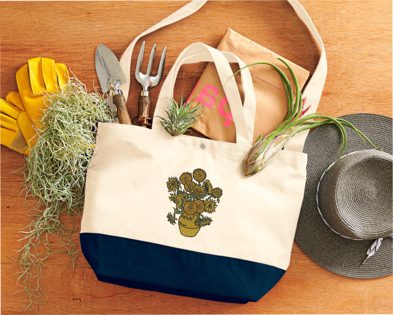 Vase with Fifteen Sunflowers Vincent Van Gogh Embroidered Tote Bag