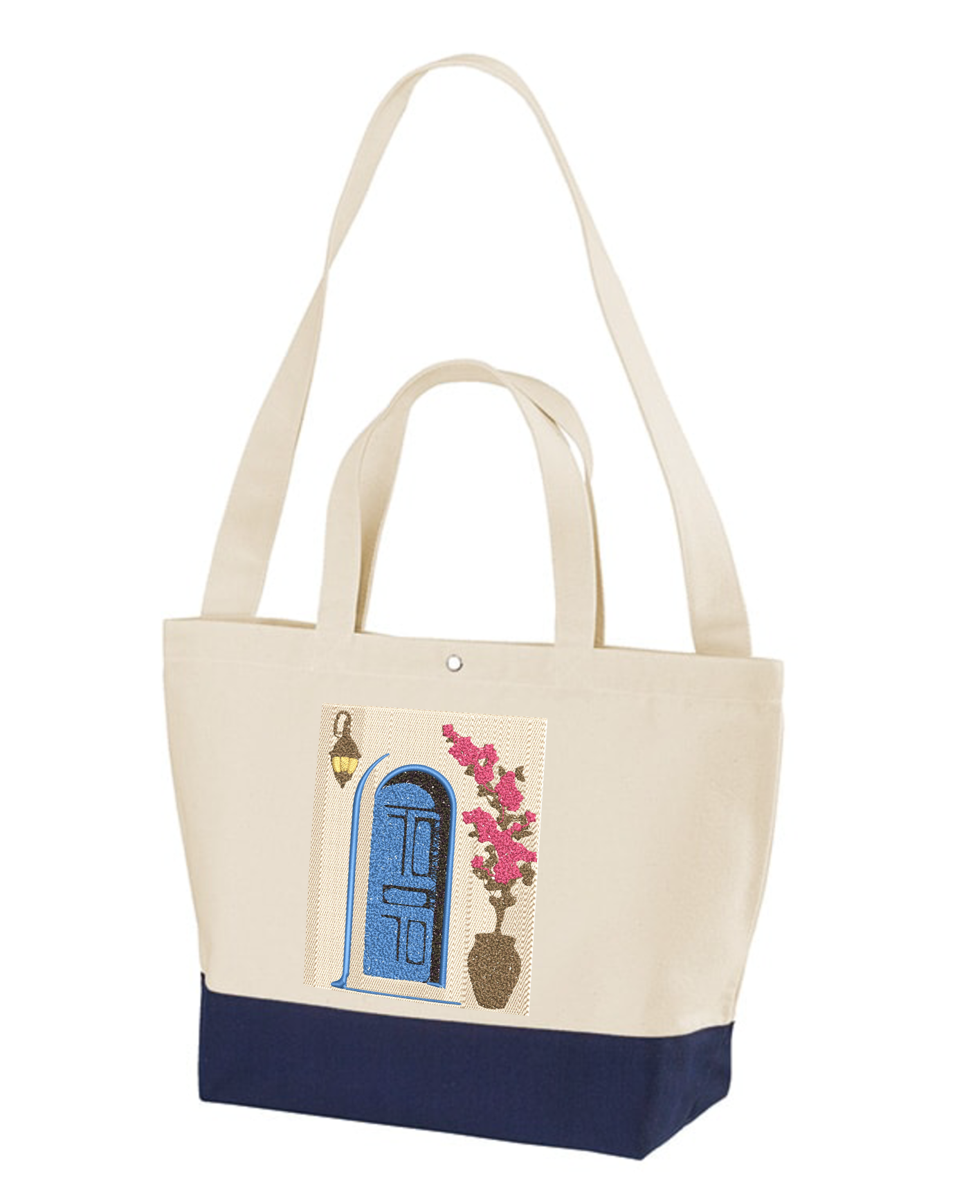地中海ドアブーゲンビリア刺繍トートバッグ