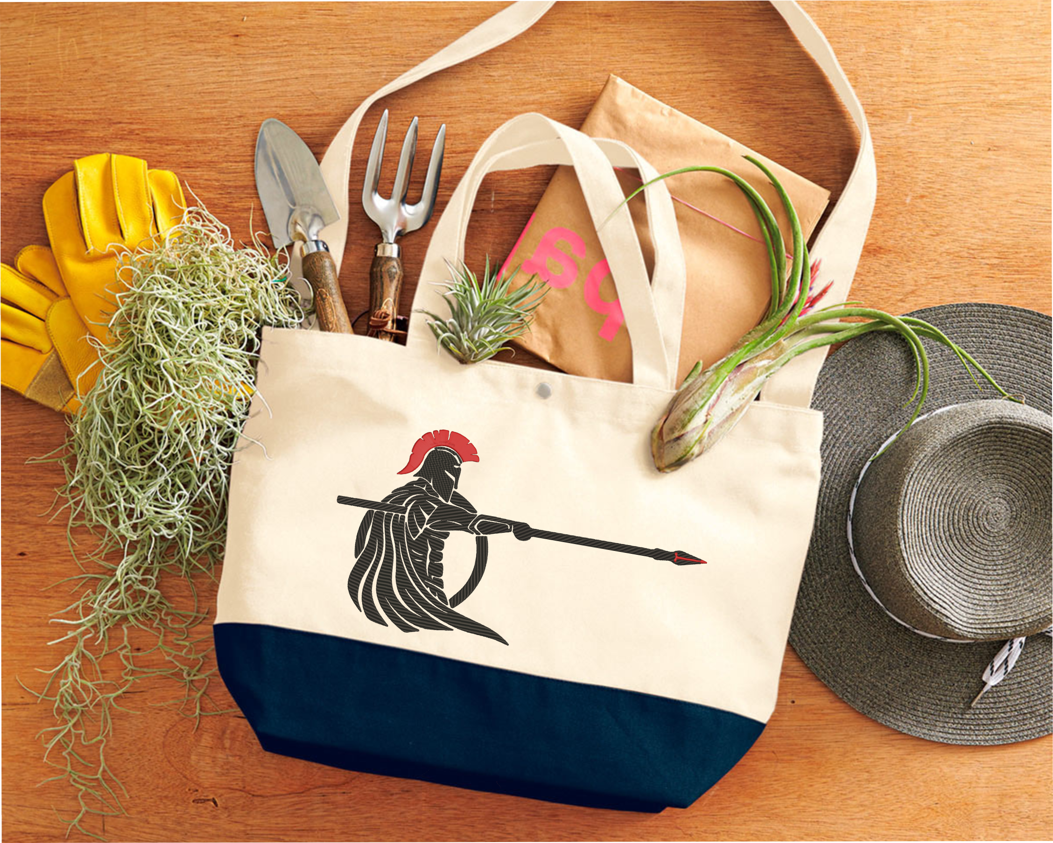 グラディエーターシルエット 3D パフ刺繍トートバッグ