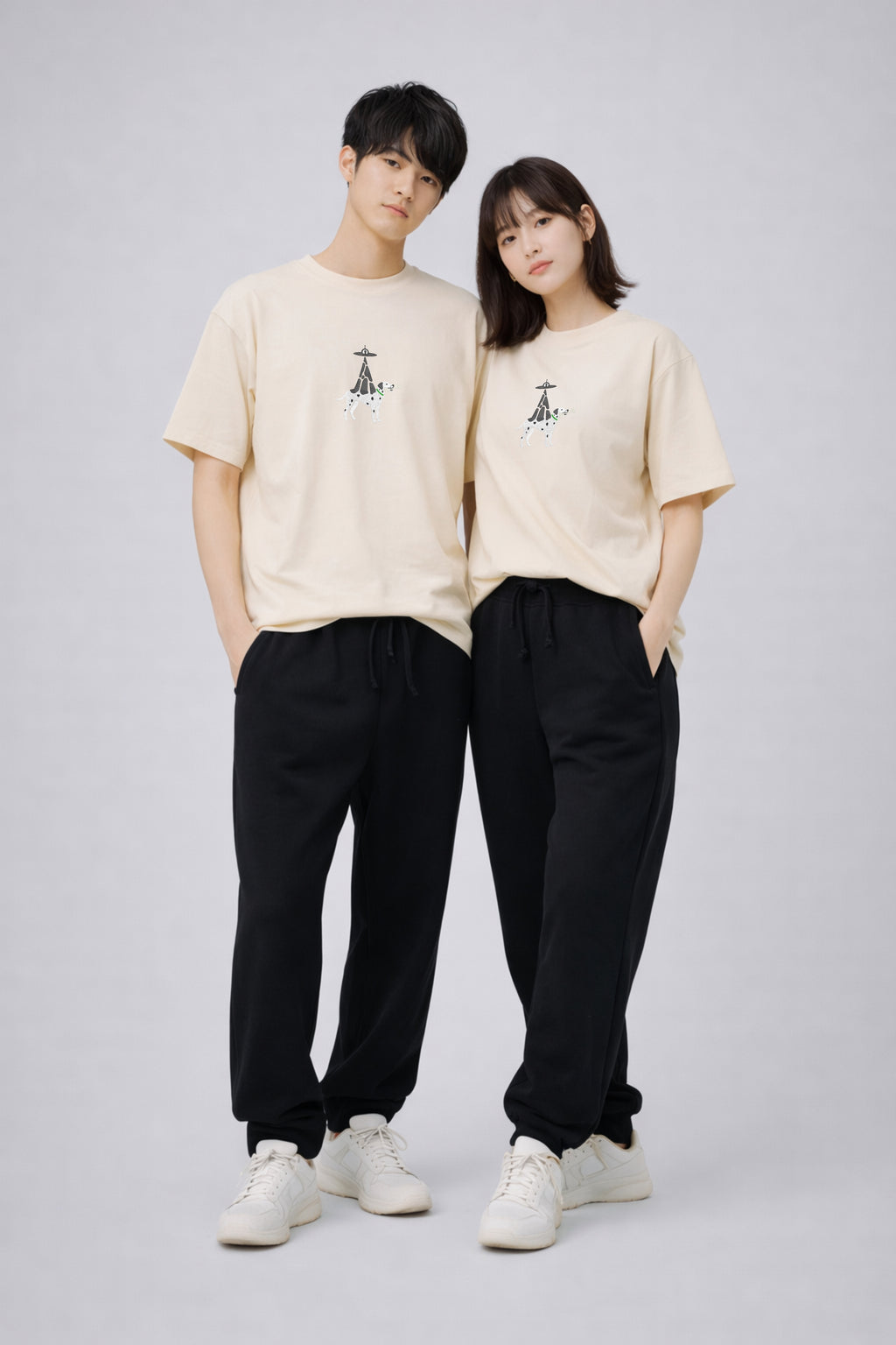 Camiseta de algodón premium bordada con un divertido perro dálmata extraterrestre