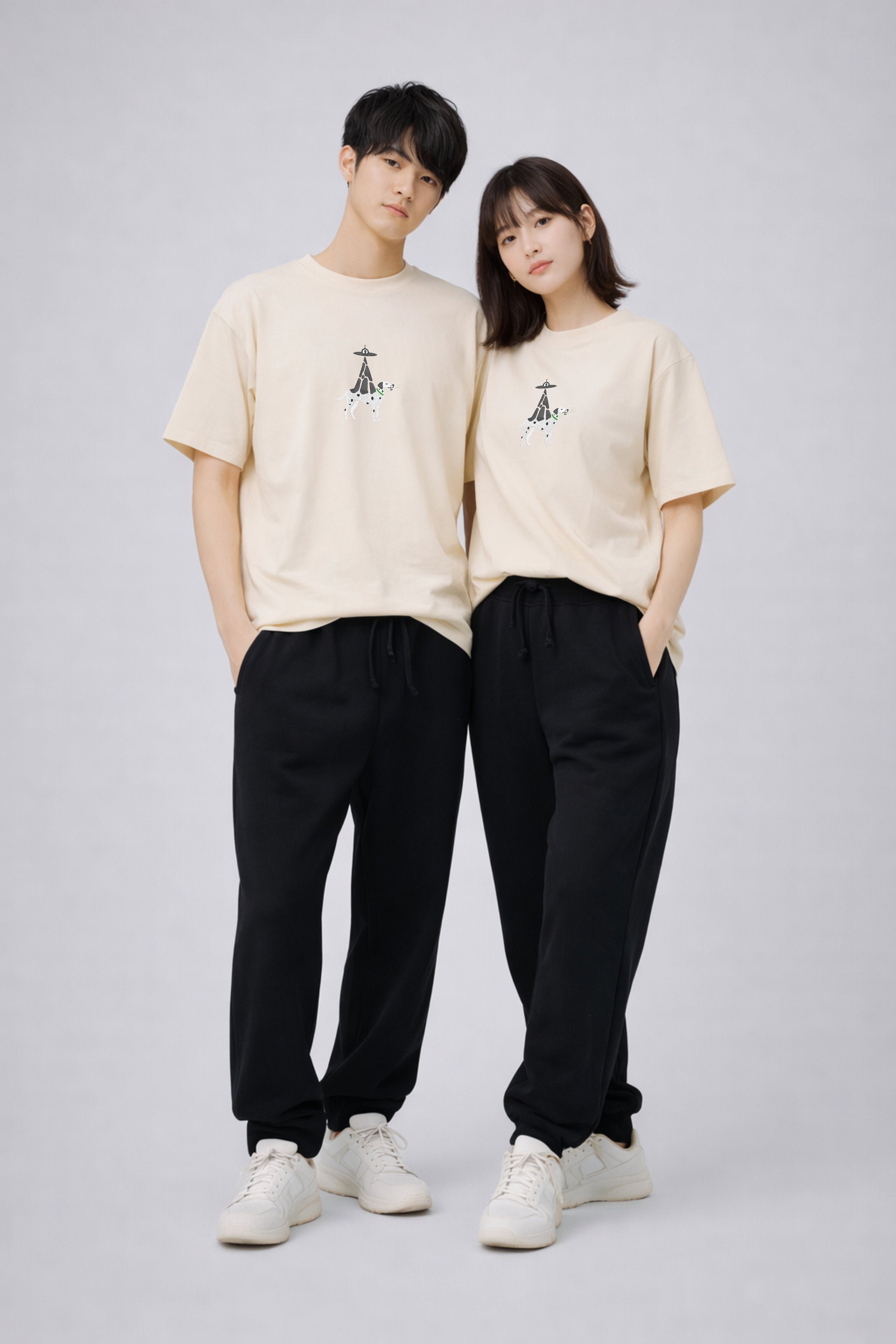 Funny Dalmatian Dog Alien Embroidered Premium Cotton Heavyweight T shirt