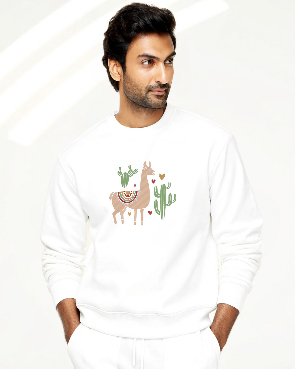 Sudadera con capucha y bordado de llama bohemia con ilustración de cactus de animales del suroeste | Sudadera | Camiseta