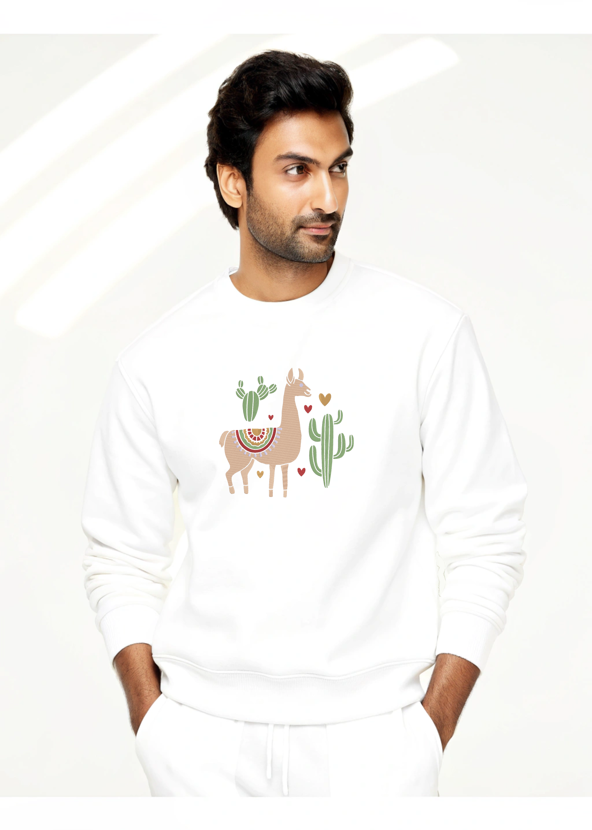 Boho Llama with Cactus Southwestern Animal Illustration Embroidery Hoodie | Sweatshirt | T-shirt