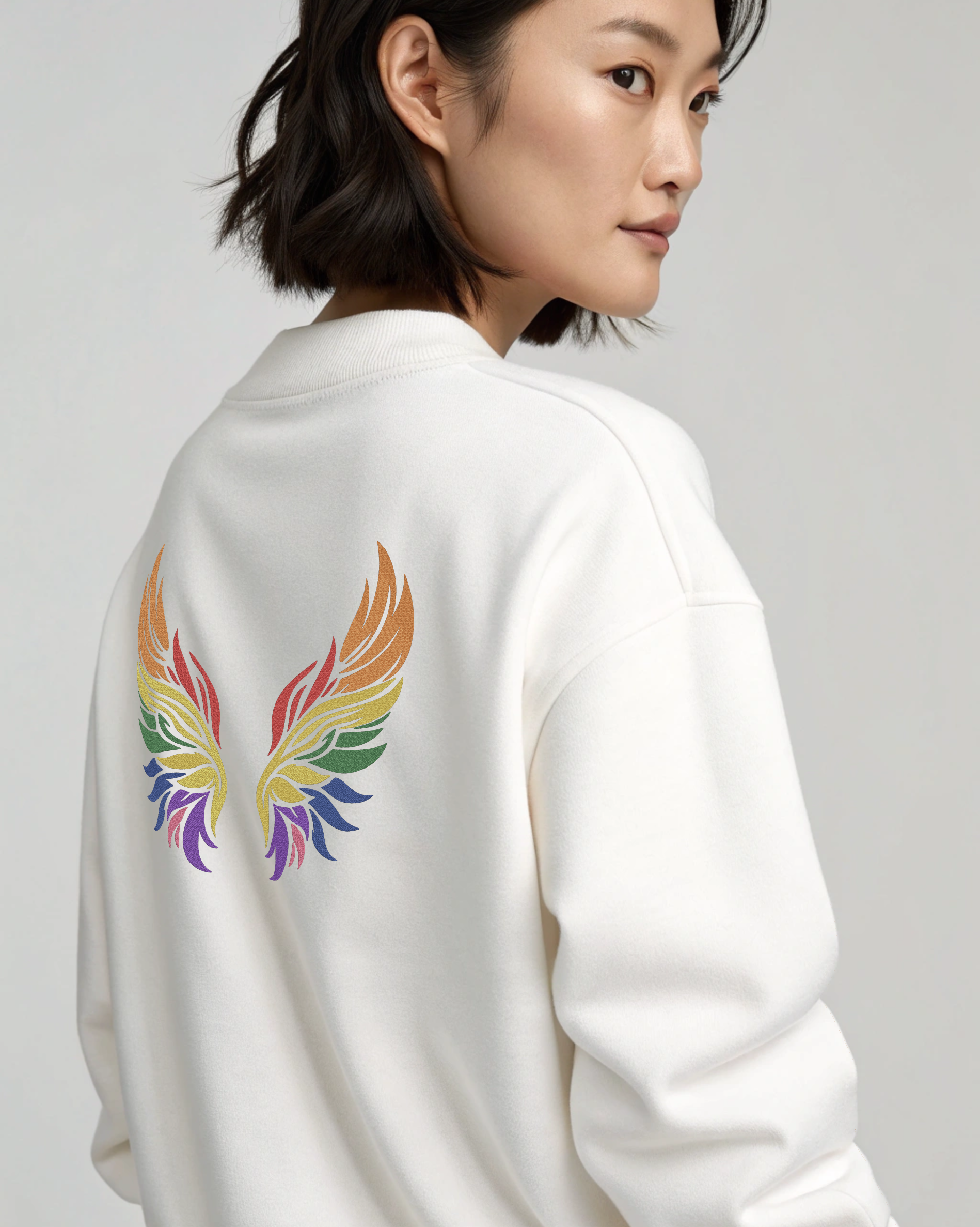Angel Rainbow Angel Wings Boho Colorful Embroidery Hoodie | Sweatshirt