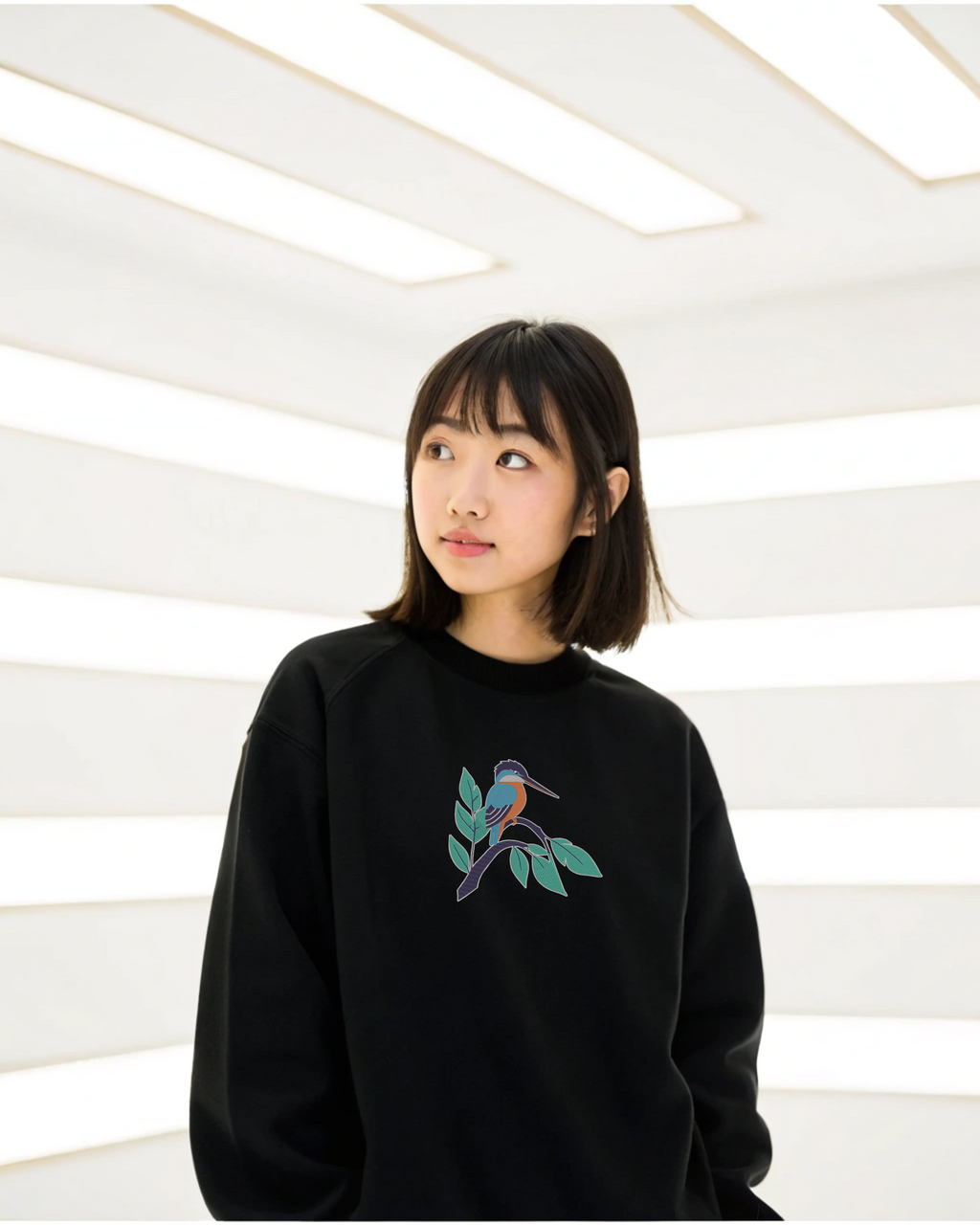 Kingfisher Bird Embroidery Hoodie | Sweatshirt | T-shirt