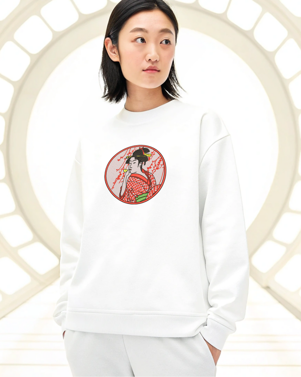 Japanese Courtesan Geisha Ukiyo-e Embroidered Hoodie | Sweatshirt