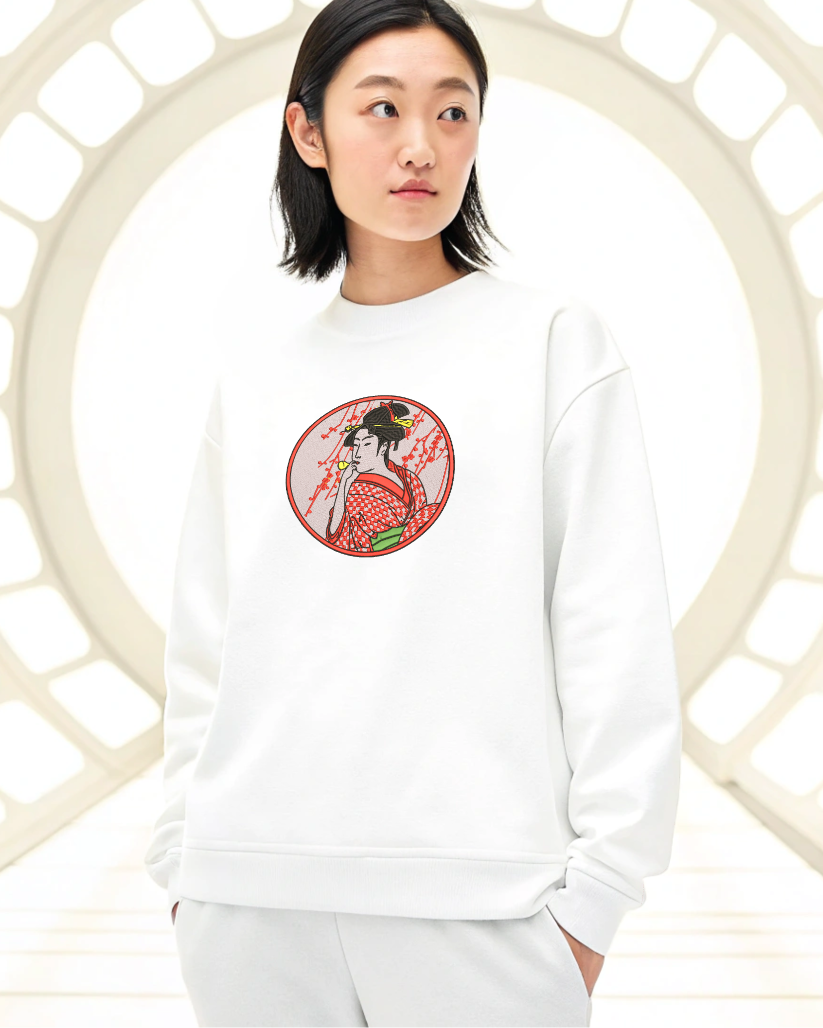Japanese Courtesan Geisha Ukiyo-e Embroidered Hoodie | Sweatshirt