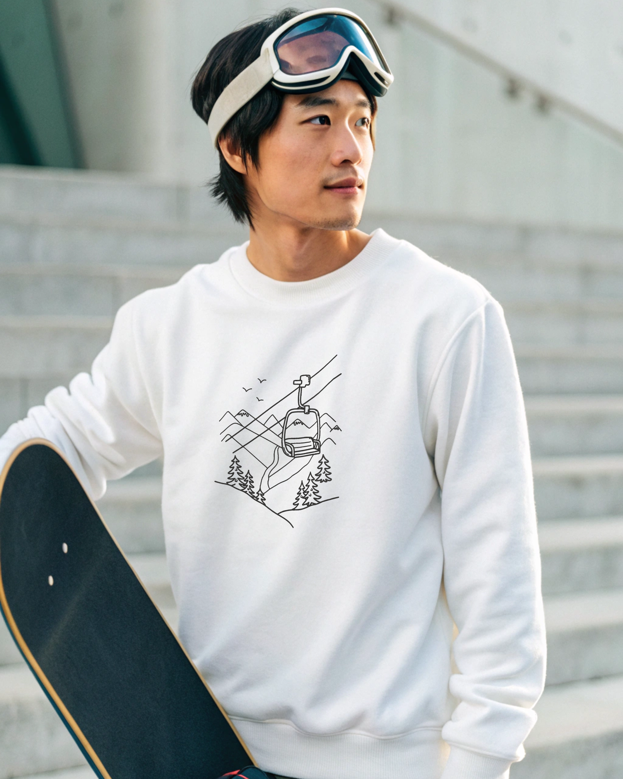 Mountain Ski Snowboarding Ropeway Embroidery Hoodie | Sweatshirt | T-shirt