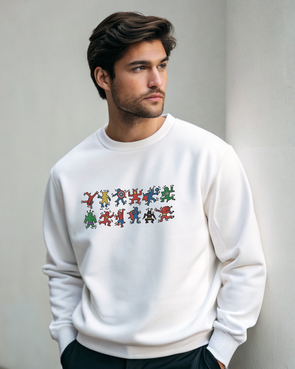 かわいい漫画のスーパーヒーローが踊る刺繍パーカー | スウェットシャツ