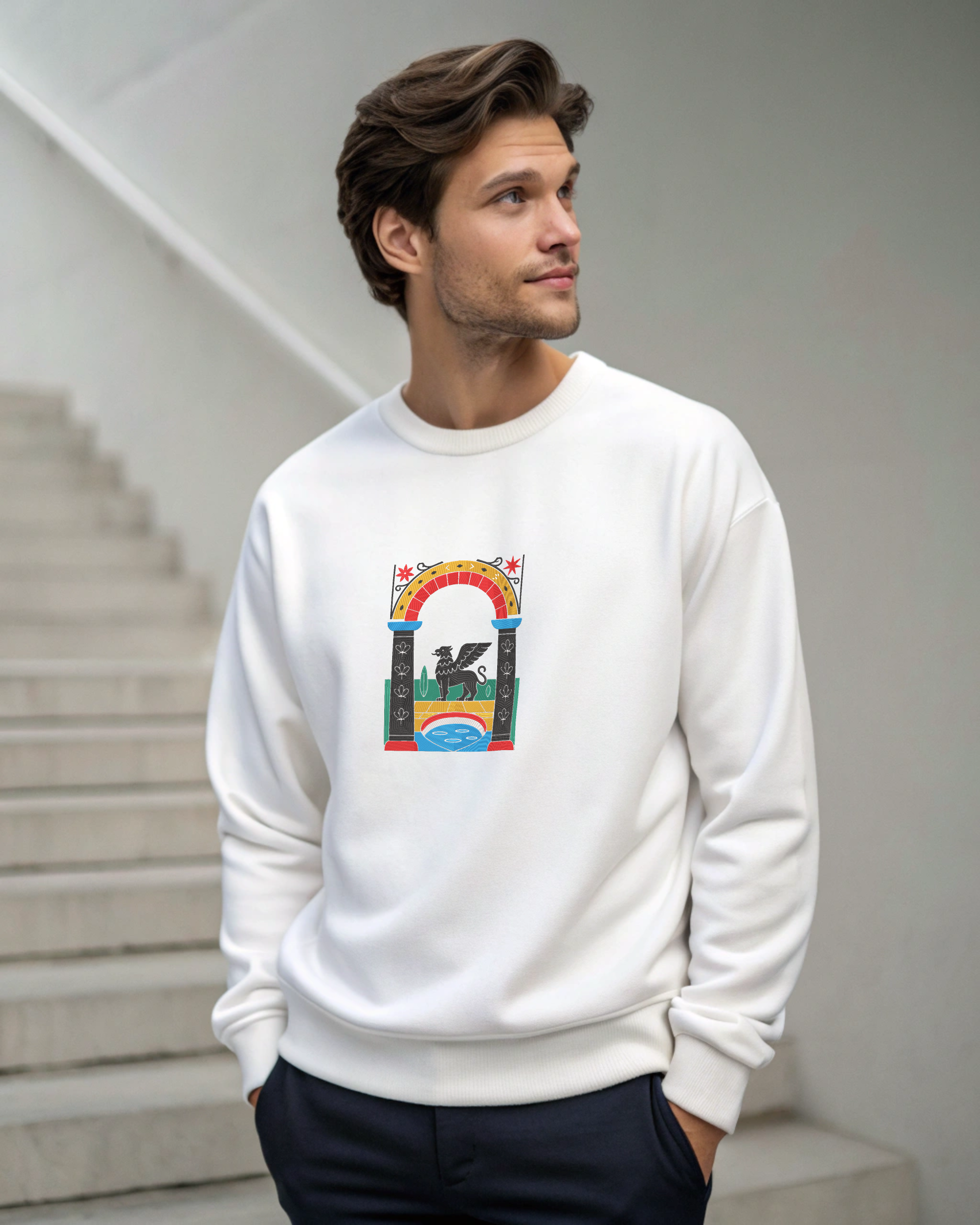 Mythical Mosaic Retro Arch Pegasus Embroidery Hoodie | Sweatshirt