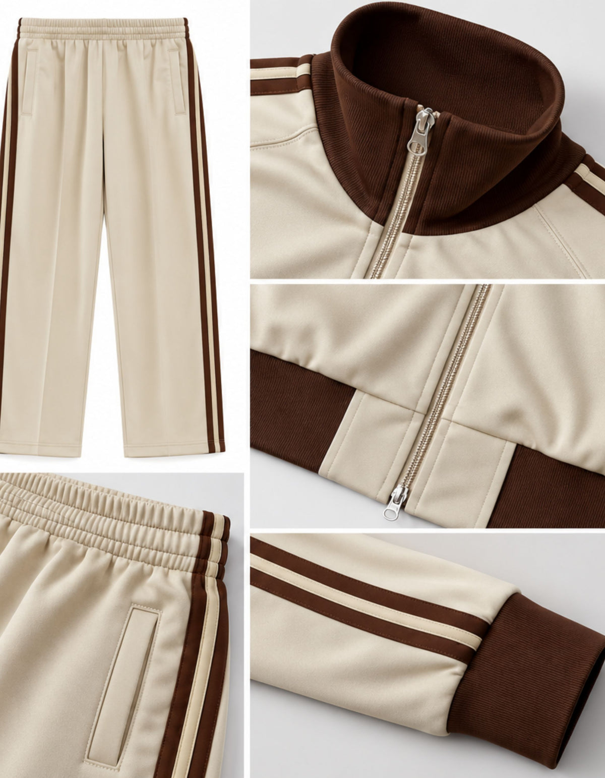 Two Piece Dual Zip Track Jacket & Pants Set – Pair of Jacket & Pant Tracksuit with Side Stripes
