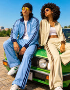 Two Piece Dual Zip Track Jacket & Pants Set – Pair of Jacket & Pant Tracksuit with Side Stripes