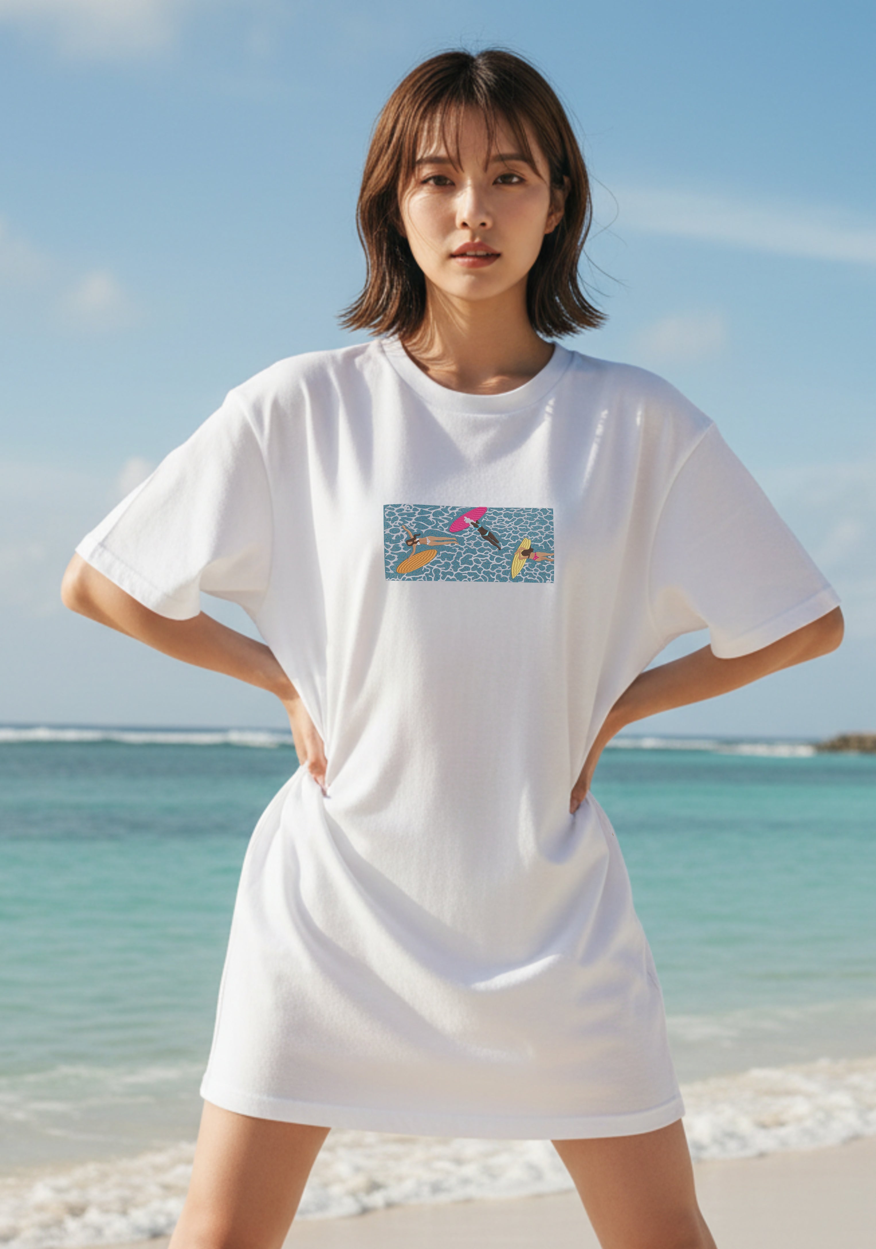 Embroidered Summer Pool Party Premium Cotton T shirt