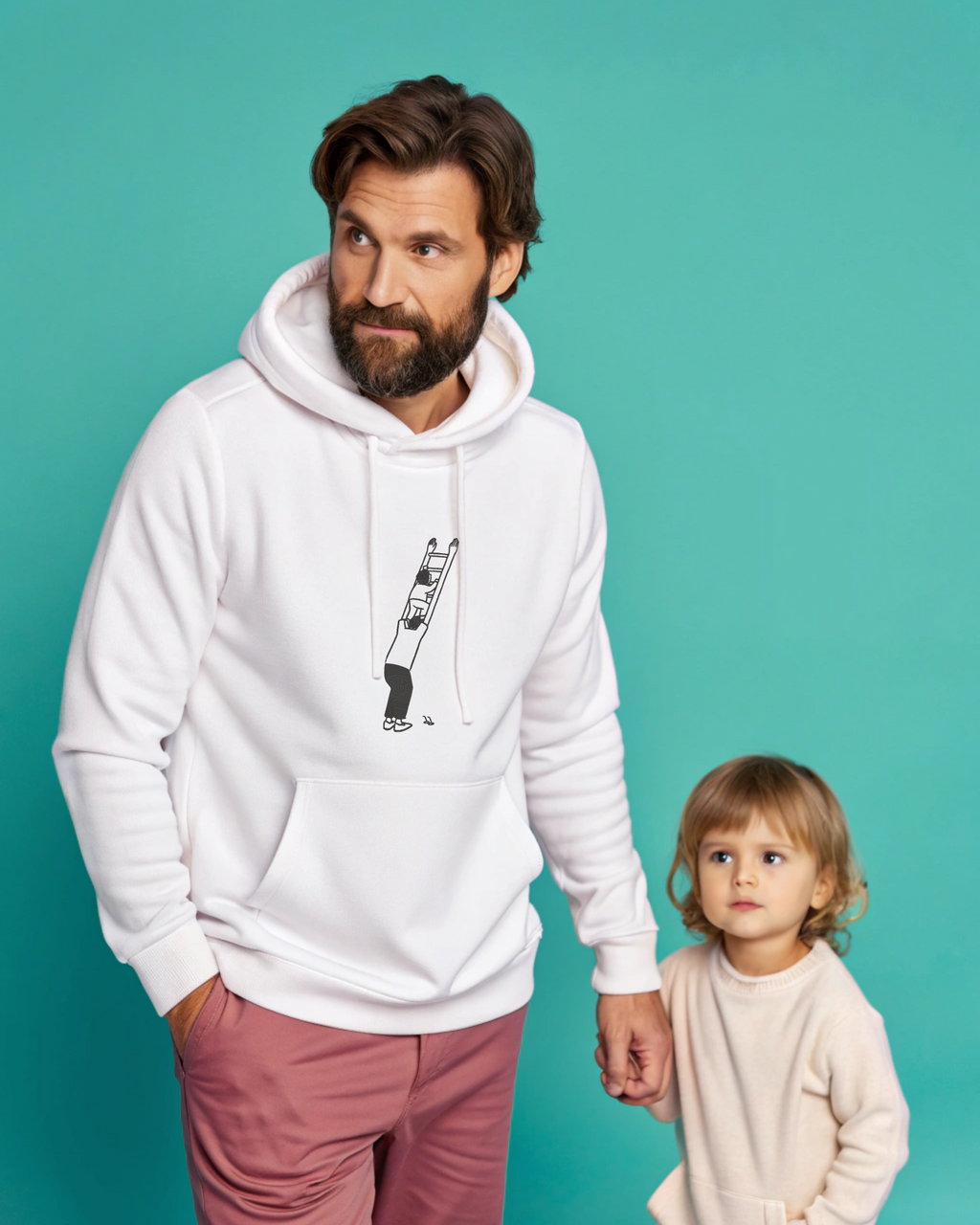毎日のお父さん、子供の棒人間、はしご登りの刺繍パーカー | スウェットシャツ | Tシャツ