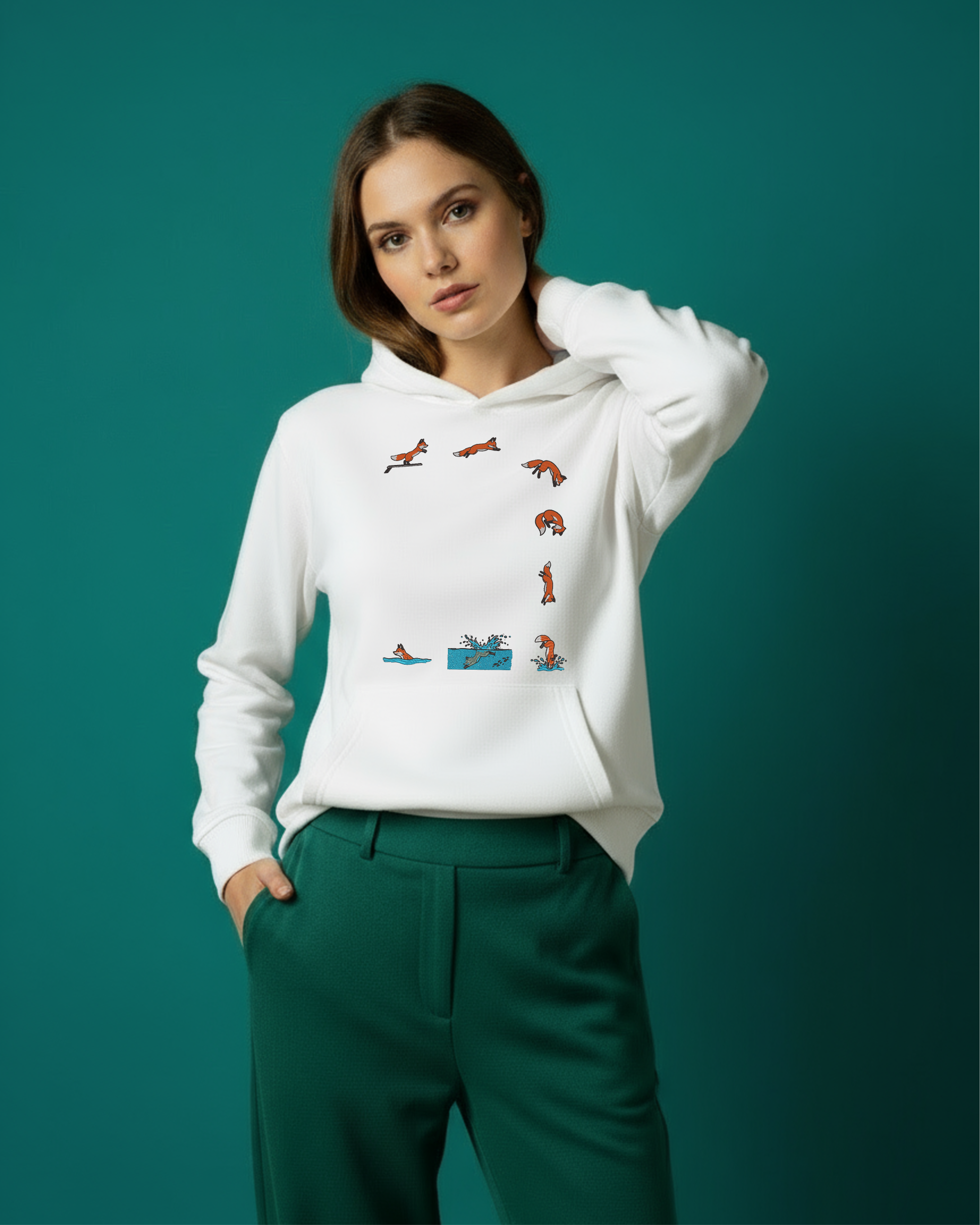 Fox Diving Funny Animal Lover Embroidered Hoodie | Sweatshirt | T-shirt