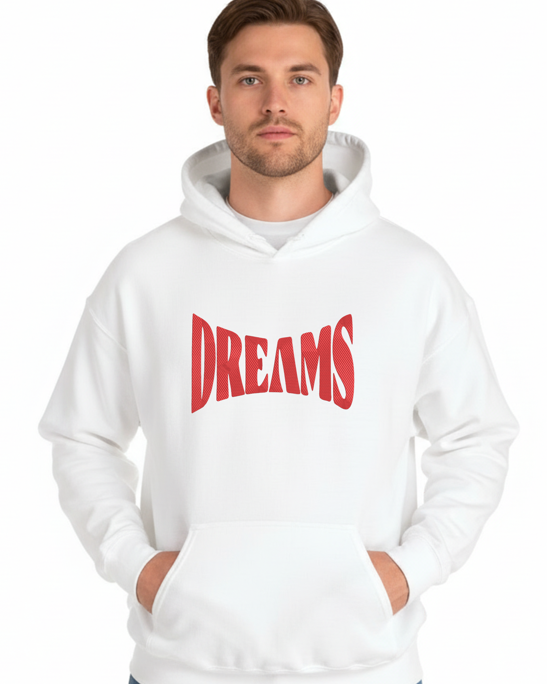 DREAMS Retro Red Typography Embroidery Hoodie | Sweatshirt