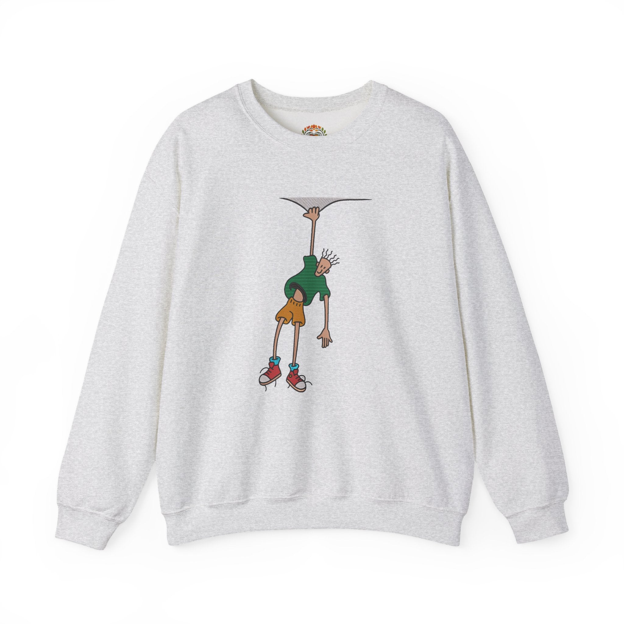 Man Hanging Mountain Cartoon Climber Embroidery Hoodie | Sweatshirt | T-shirt