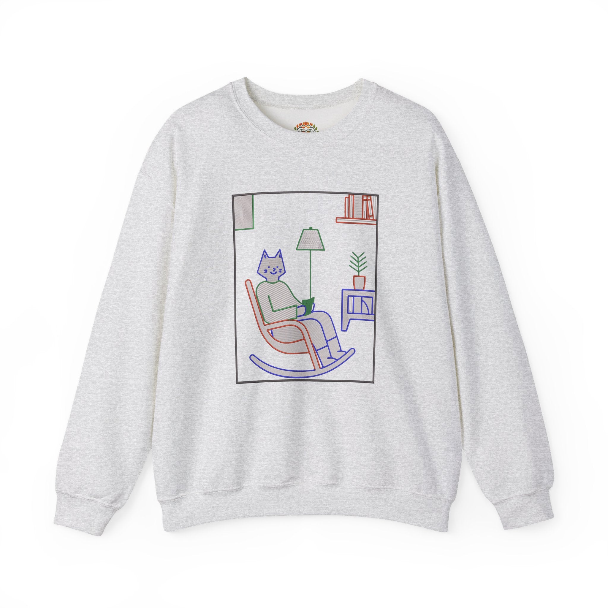 Cat Reading in Rocking Chair Embroidery Hoodie | Sweatshirt | T-shirt