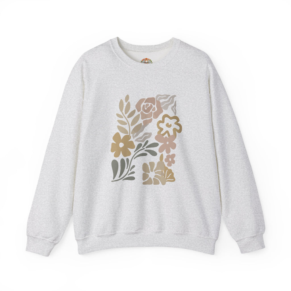 Boho Neutral Floral Earth Tone Botanical Block Art Embroidery Hoodie | Sweatshirt