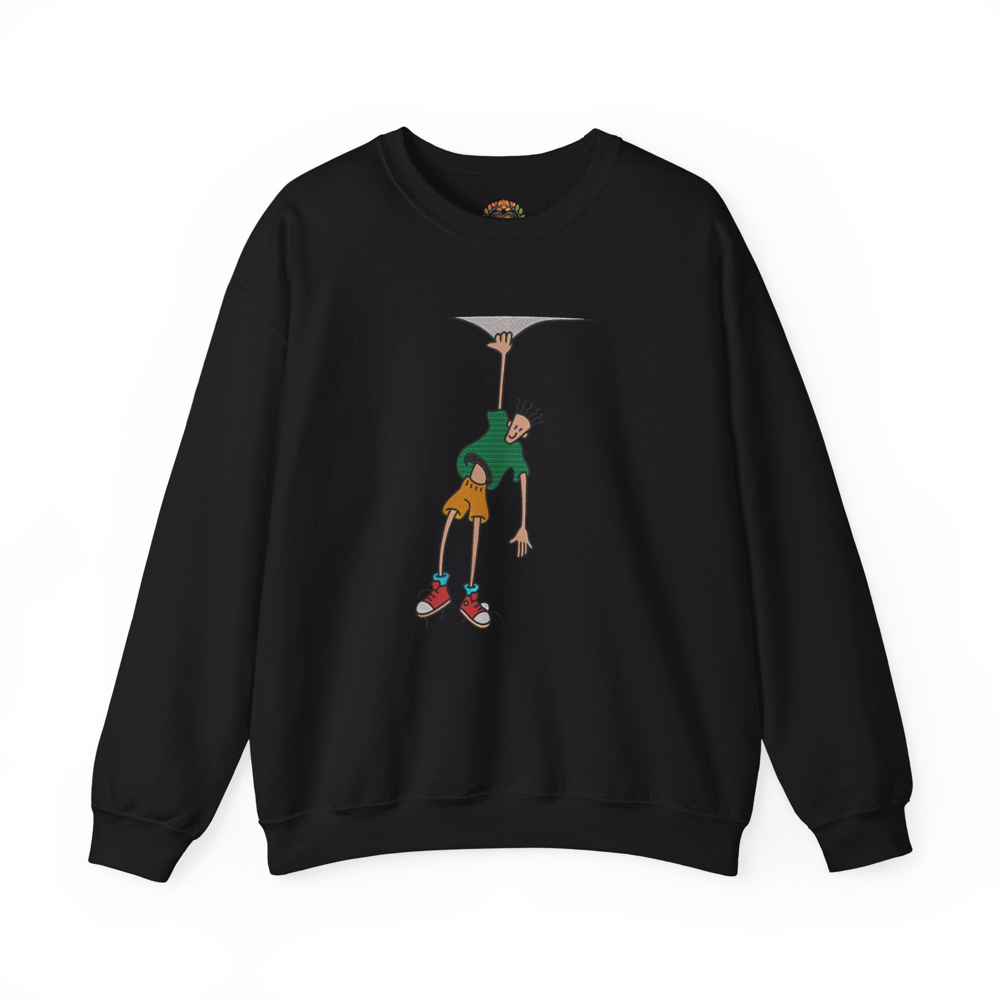 Man Hanging Mountain Cartoon Climber Embroidery Hoodie | Sweatshirt | T-shirt