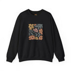 Boho Flower Retro Floral Block Earth Tone Botanical Embroidery Hoodie | Sweatshirt
