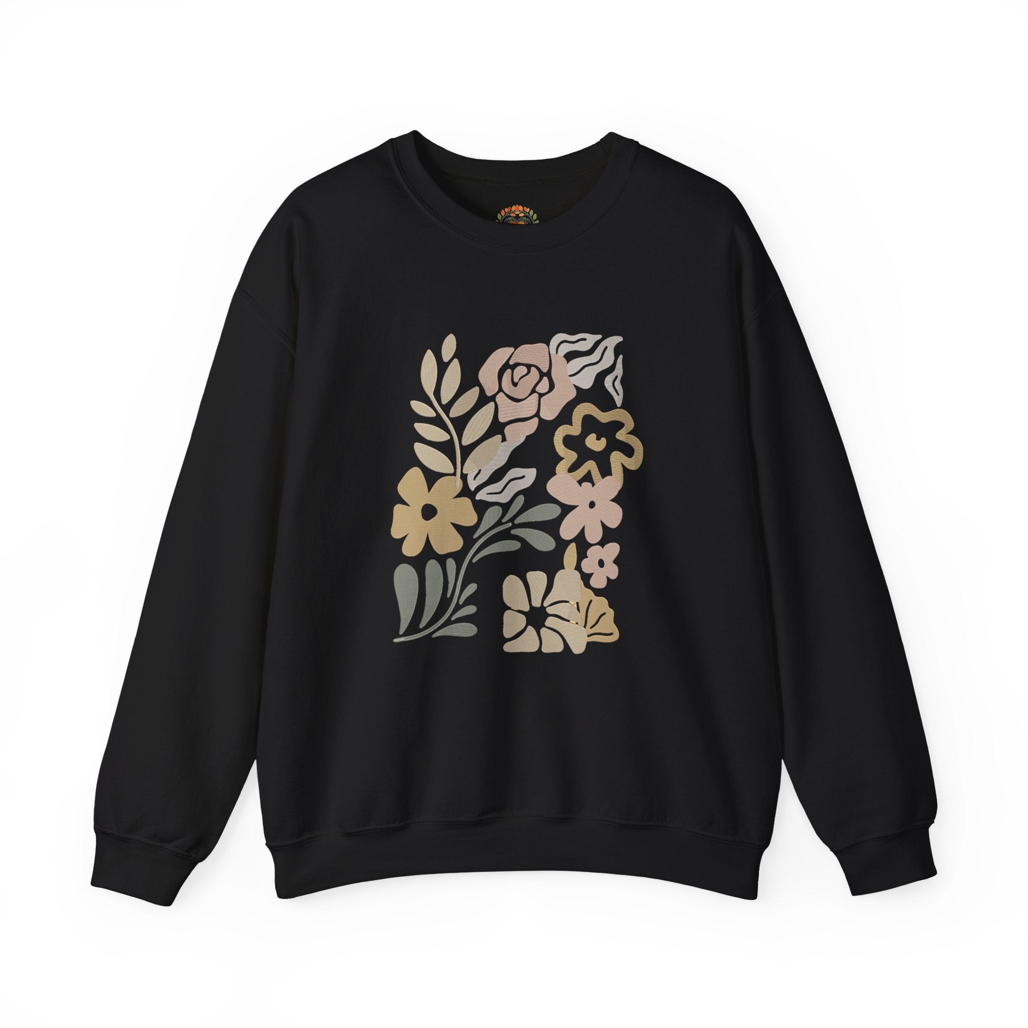 Boho Neutral Floral Earth Tone Botanical Block Art Embroidery Hoodie | Sweatshirt