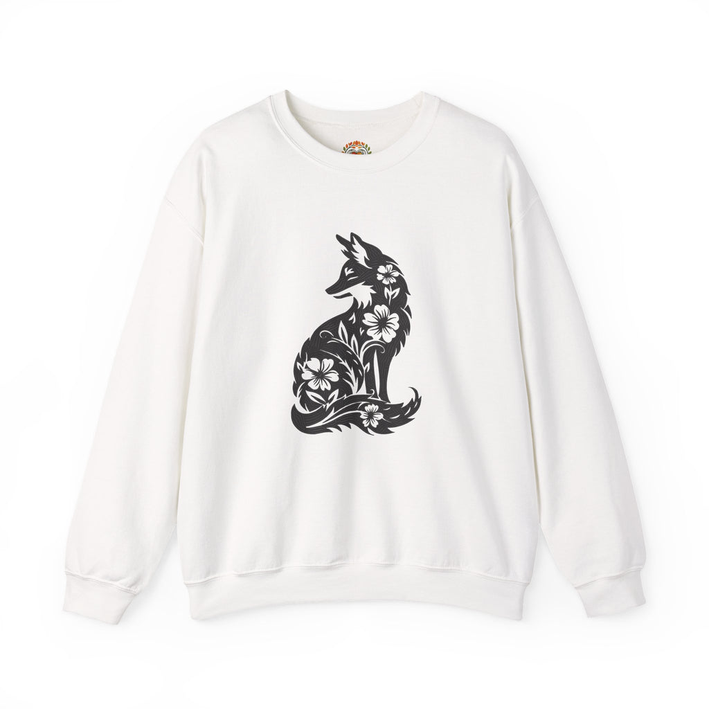 Floral Fox Botanical Silhouette with Flowers Embroidery Hoodie | Sweatshirt