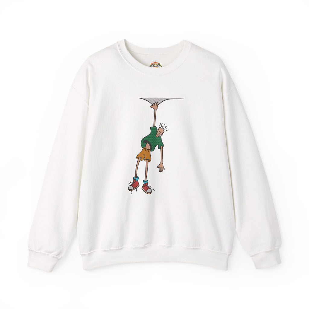 Man Hanging Mountain Cartoon Climber Embroidery Hoodie | Sweatshirt | T-shirt