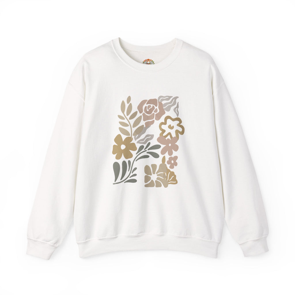 Boho Neutral Floral Earth Tone Botanical Block Art Embroidery Hoodie | Sweatshirt