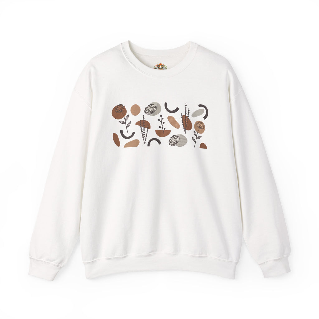 Boho Abstract Earth Tone Minimal Organic Pattern Embroidery Hoodie | Sweatshirt