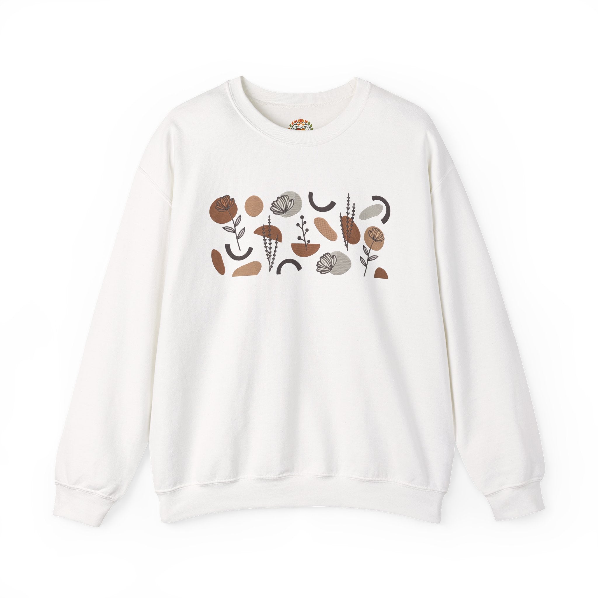 Boho Abstract Earth Tone Minimal Organic Pattern Embroidery Hoodie | Sweatshirt