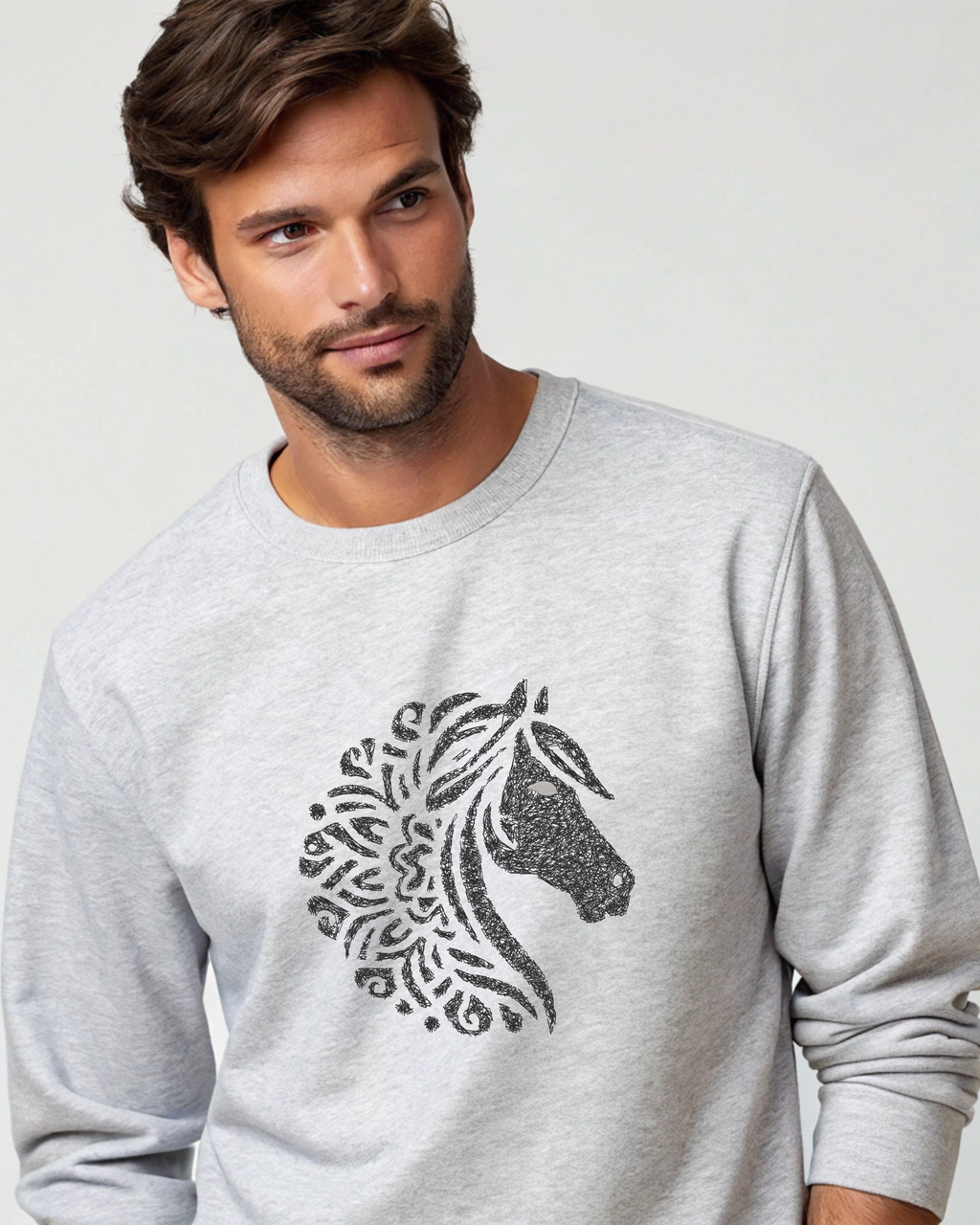 Abstract Stallion Floral Mandala Horse Head | Boho Equestrian Embroidery Hoodie | Sweatshirt