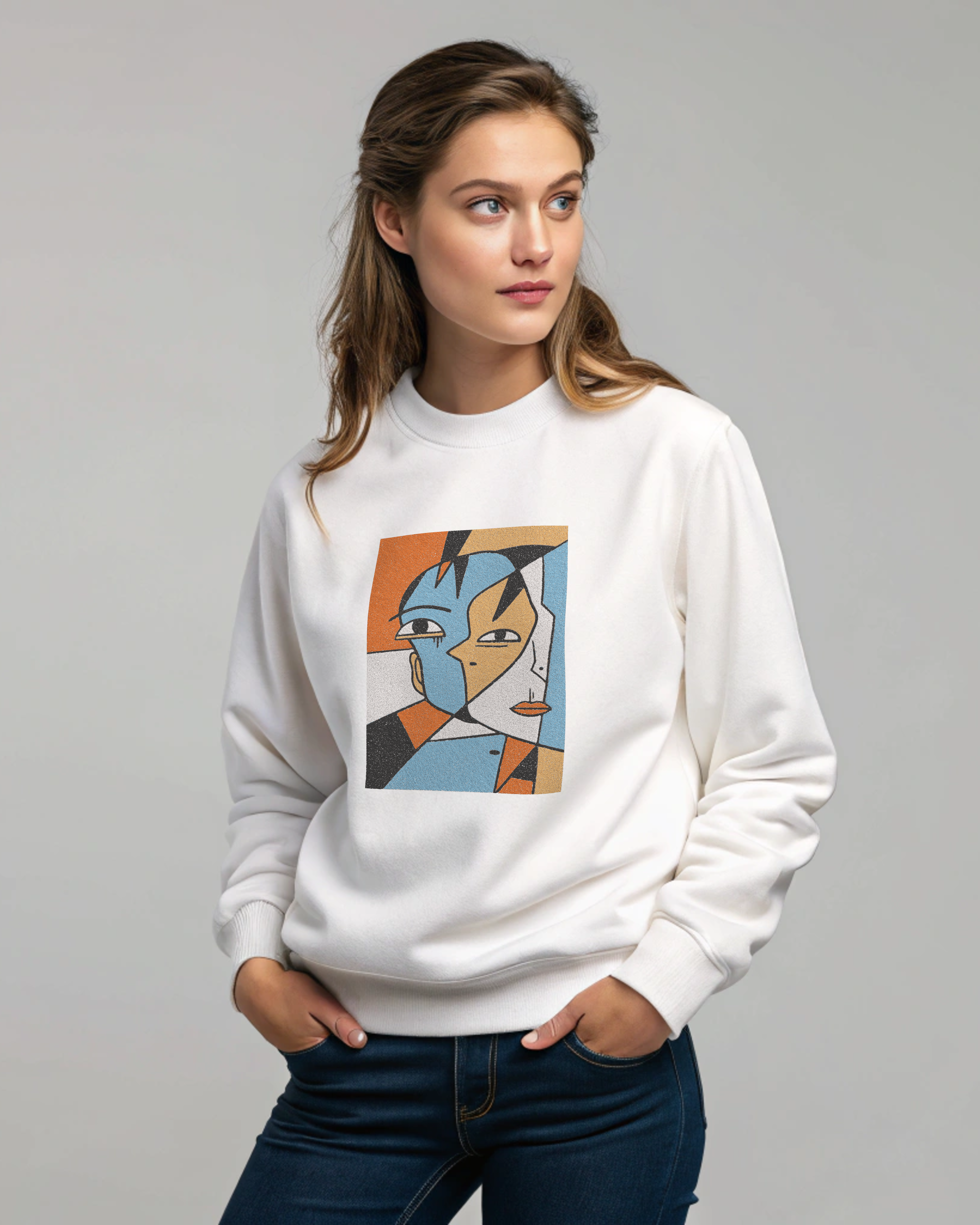Abstract Cubist Face Embroidery Hoodie | Sweatshirt