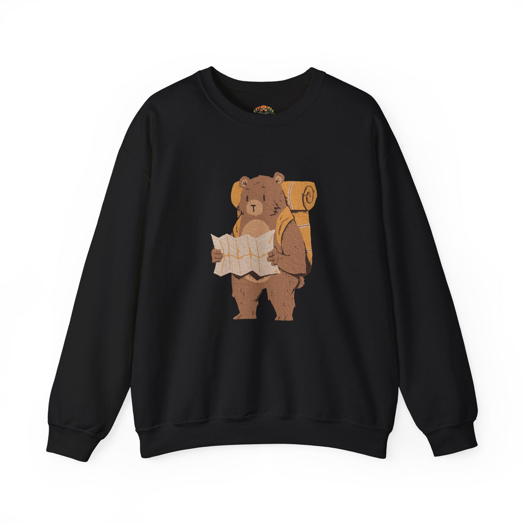 Nature Lover Bear Hiker Reading Map Embroidery Hoodie | Sweatshirt | T-shirt