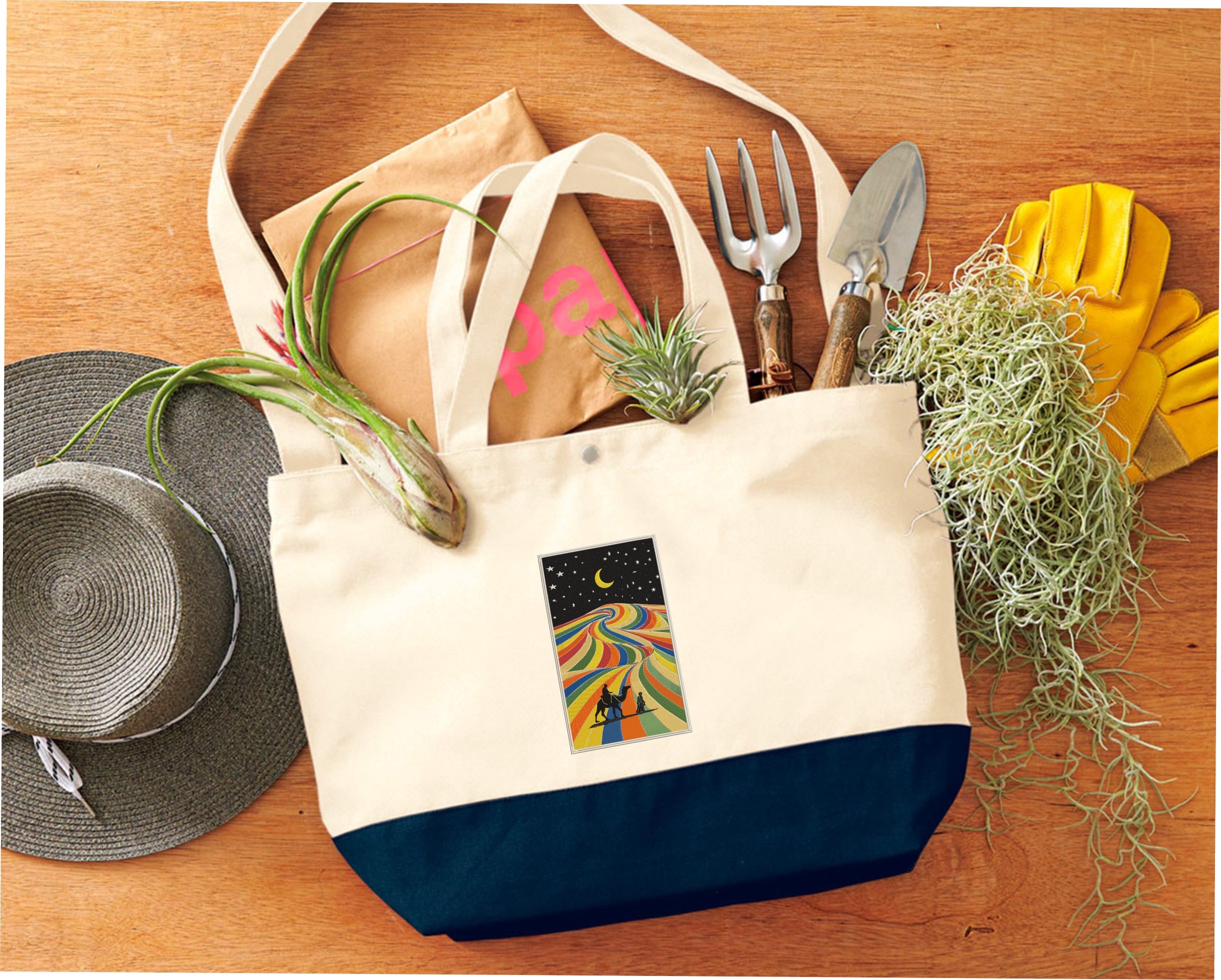 Embroidered Rainbow Mountain Desert Valley Tote Bag 17L