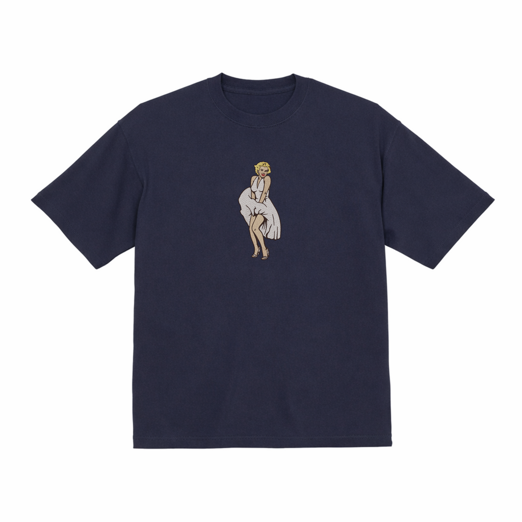 マリリン・モンロー：フライングスカート プレミアムコットン ヘビーウェイト 刺繍Tシャツ