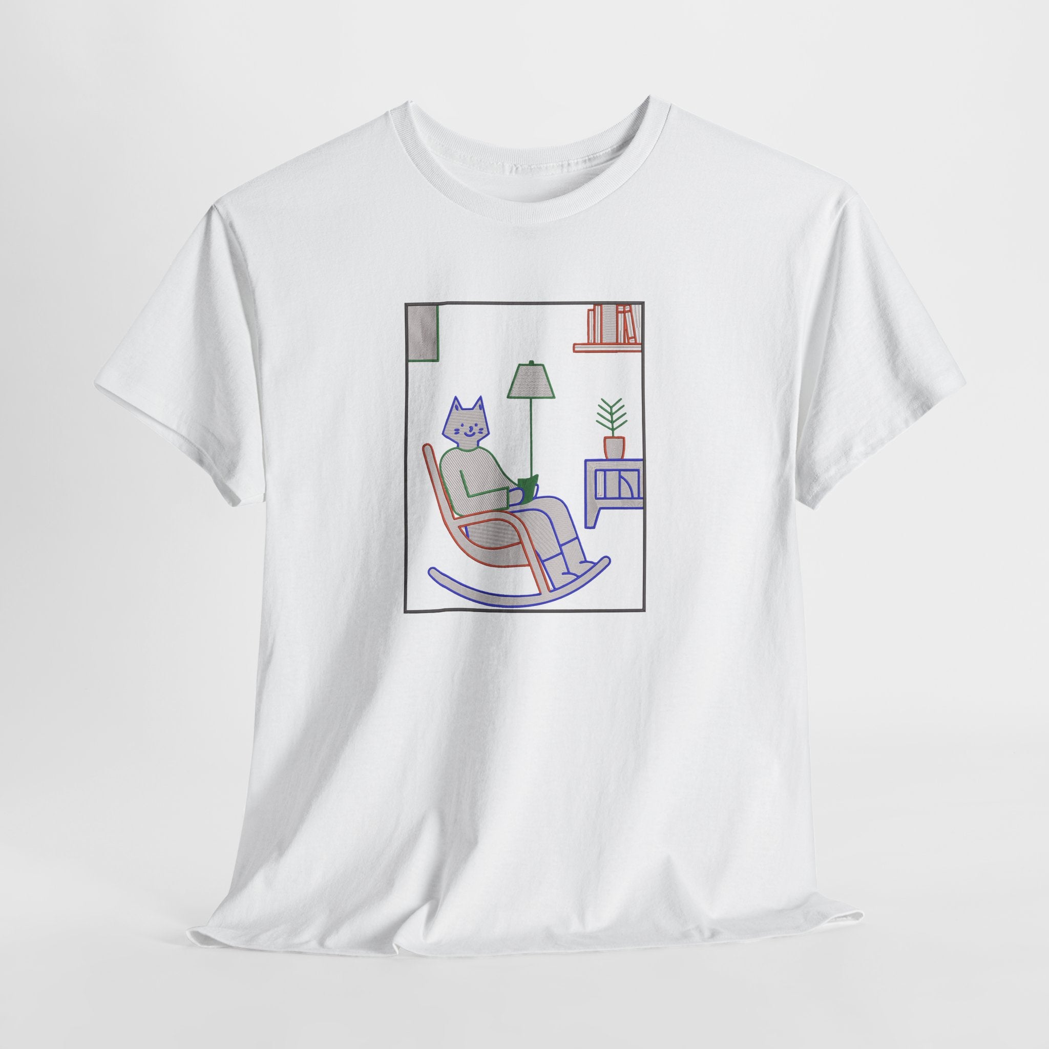 Cat Reading in Rocking Chair Embroidery Hoodie | Sweatshirt | T-shirt
