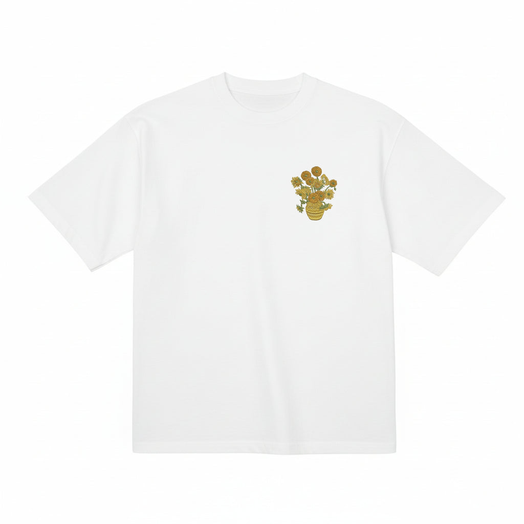 Vase with Fifteen Sunflowers Vincent Van Gogh Premium Cotton Heavyweight Embroidered T shirt