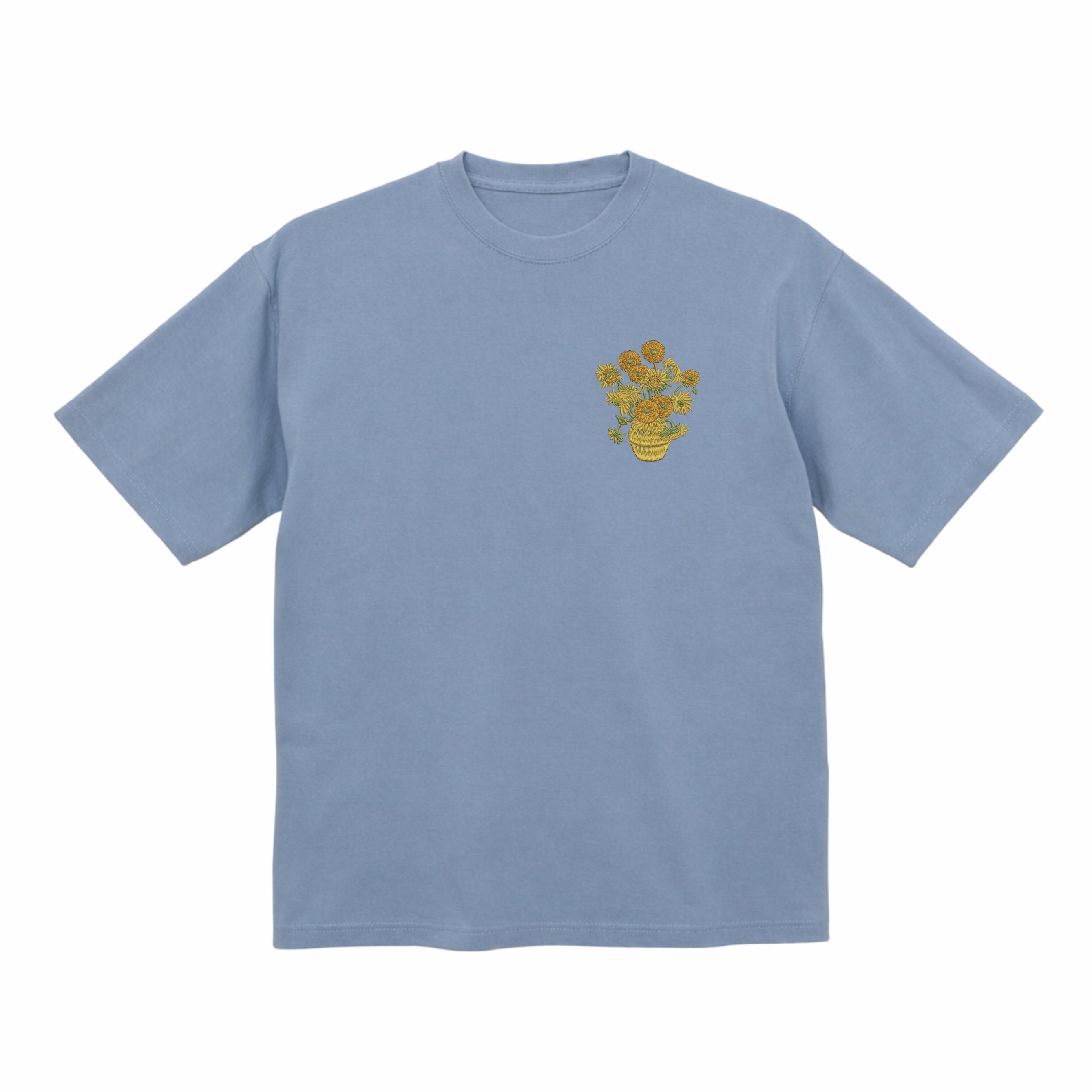 Vase with Fifteen Sunflowers Vincent Van Gogh Premium Cotton Heavyweight Embroidered T shirt